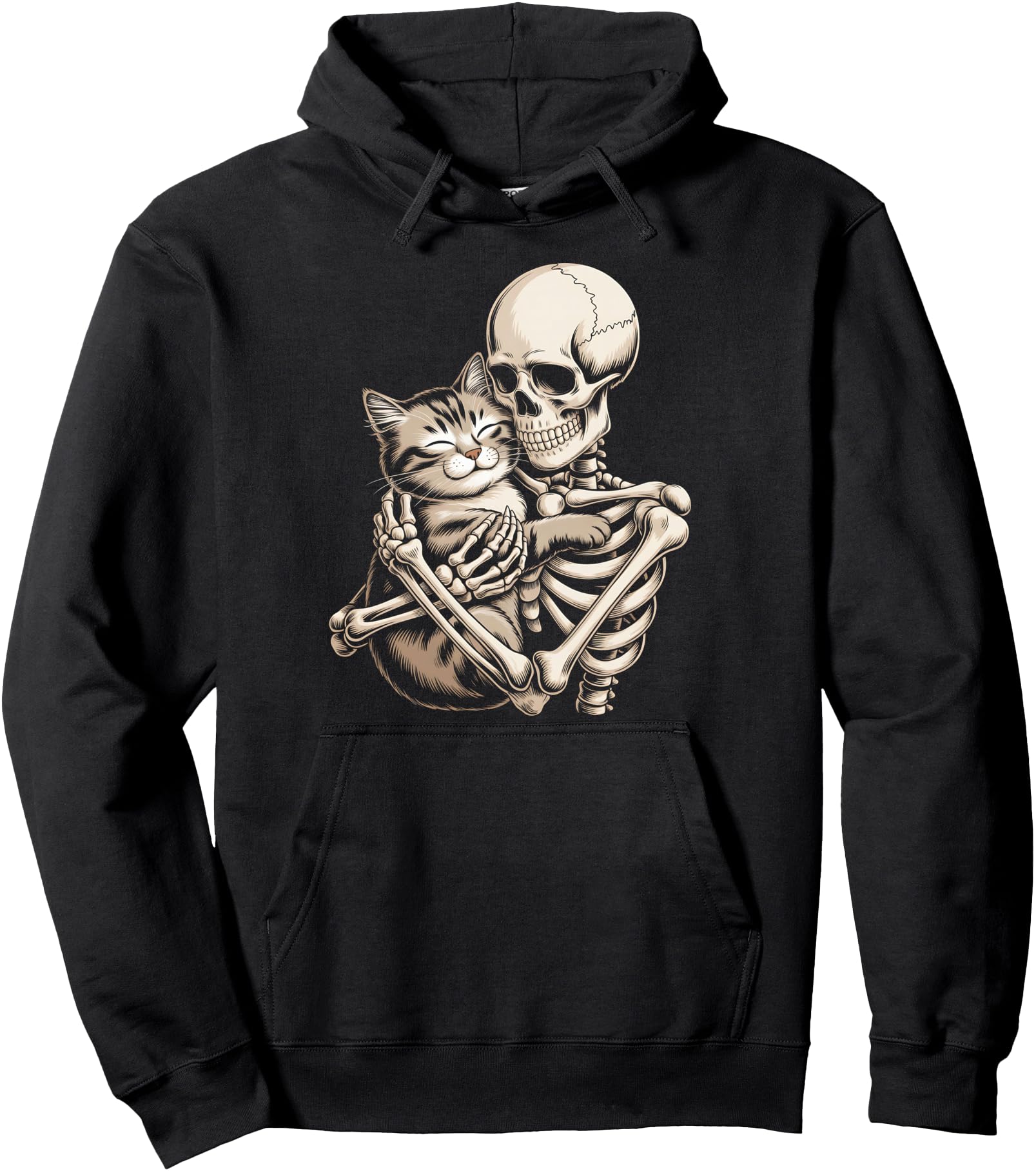 Skeleton Hugging Cat Halloween Shirt for Cat Lovers Pullover Hoodie