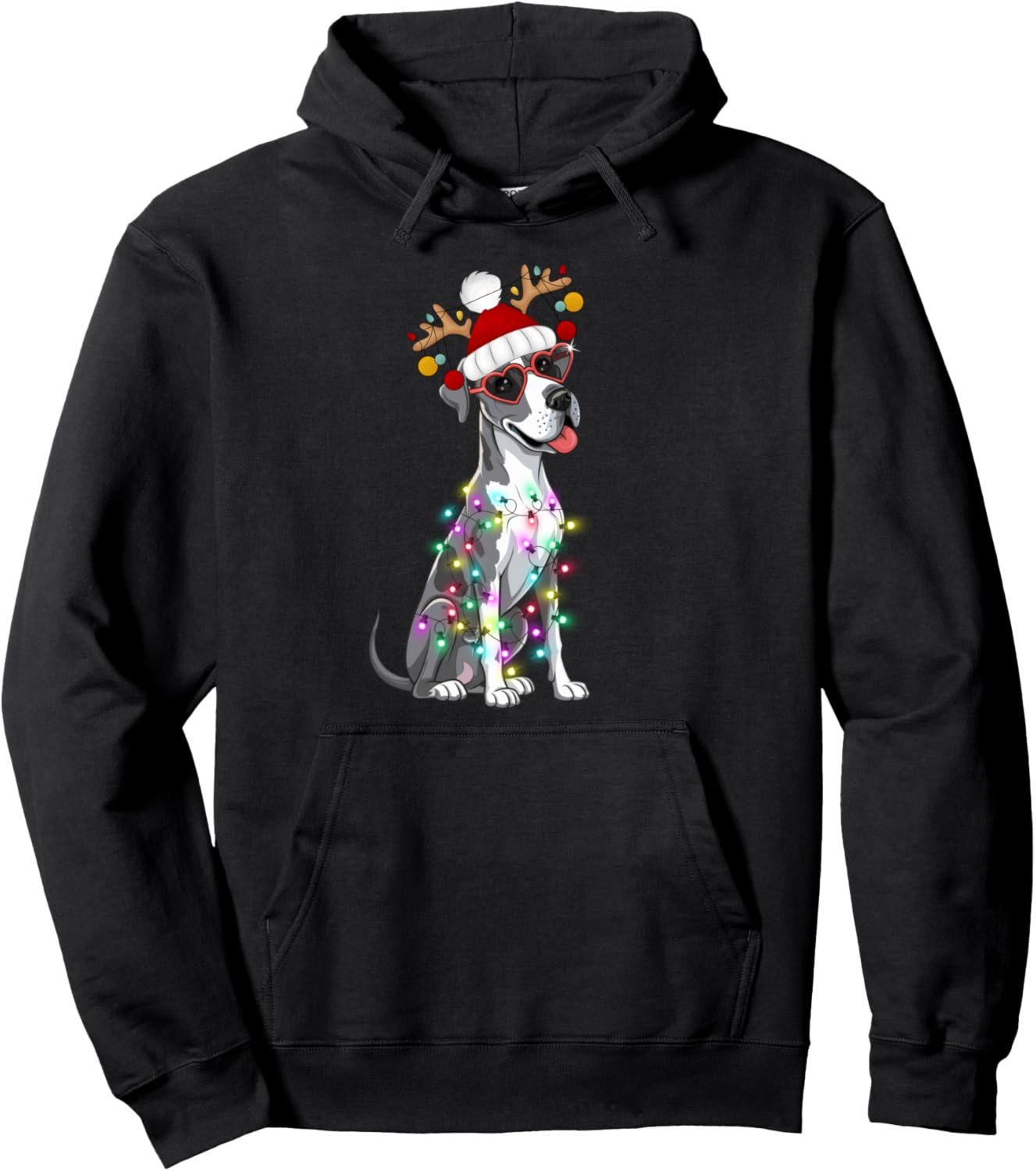Great Dane Dog Funny Christmas Santa Lights Xmas Holiday Pullover Hoodie