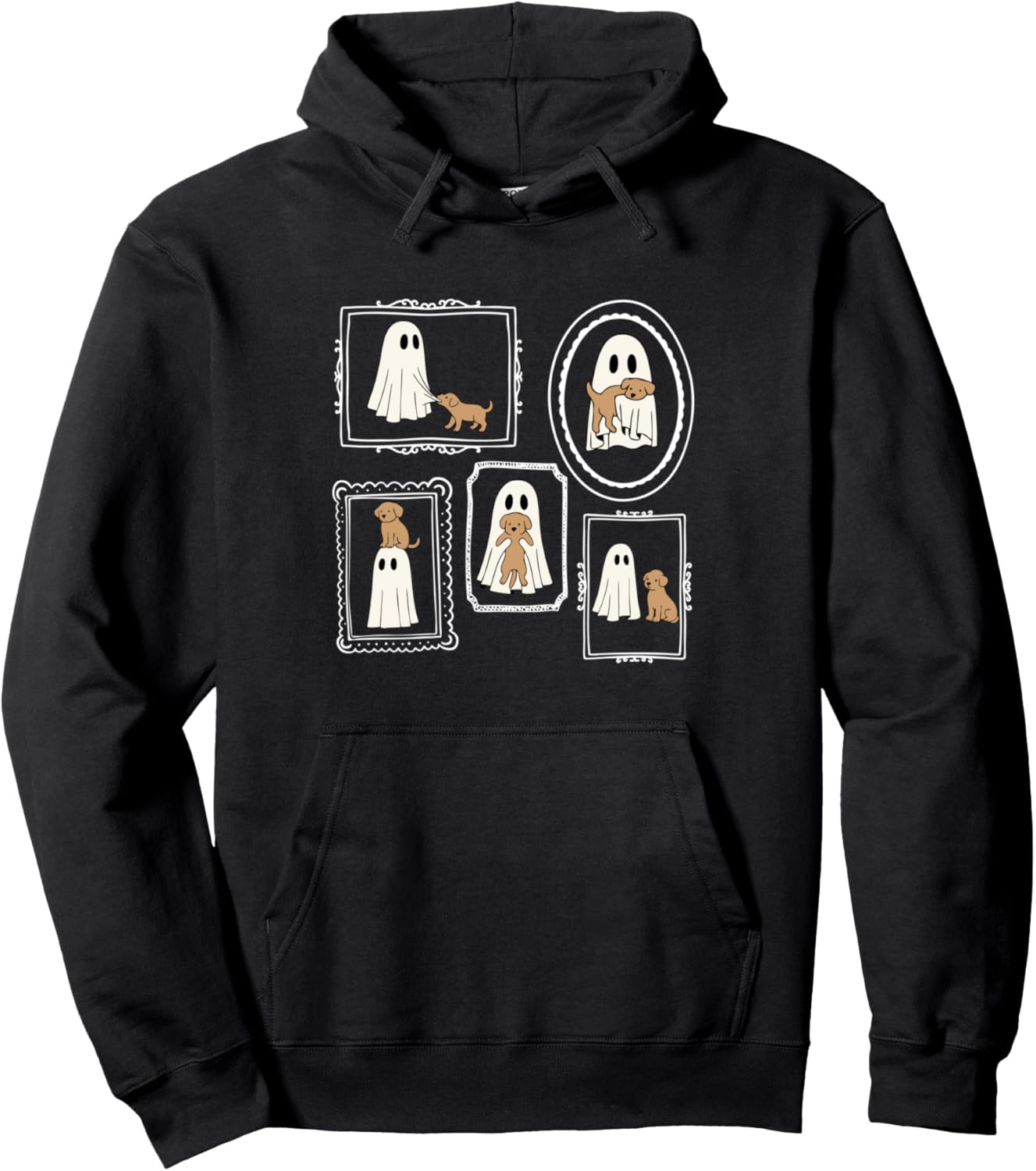 Funny Ghost Holding Dog Portrait Picture Frames Halloween Pullover Hoodie