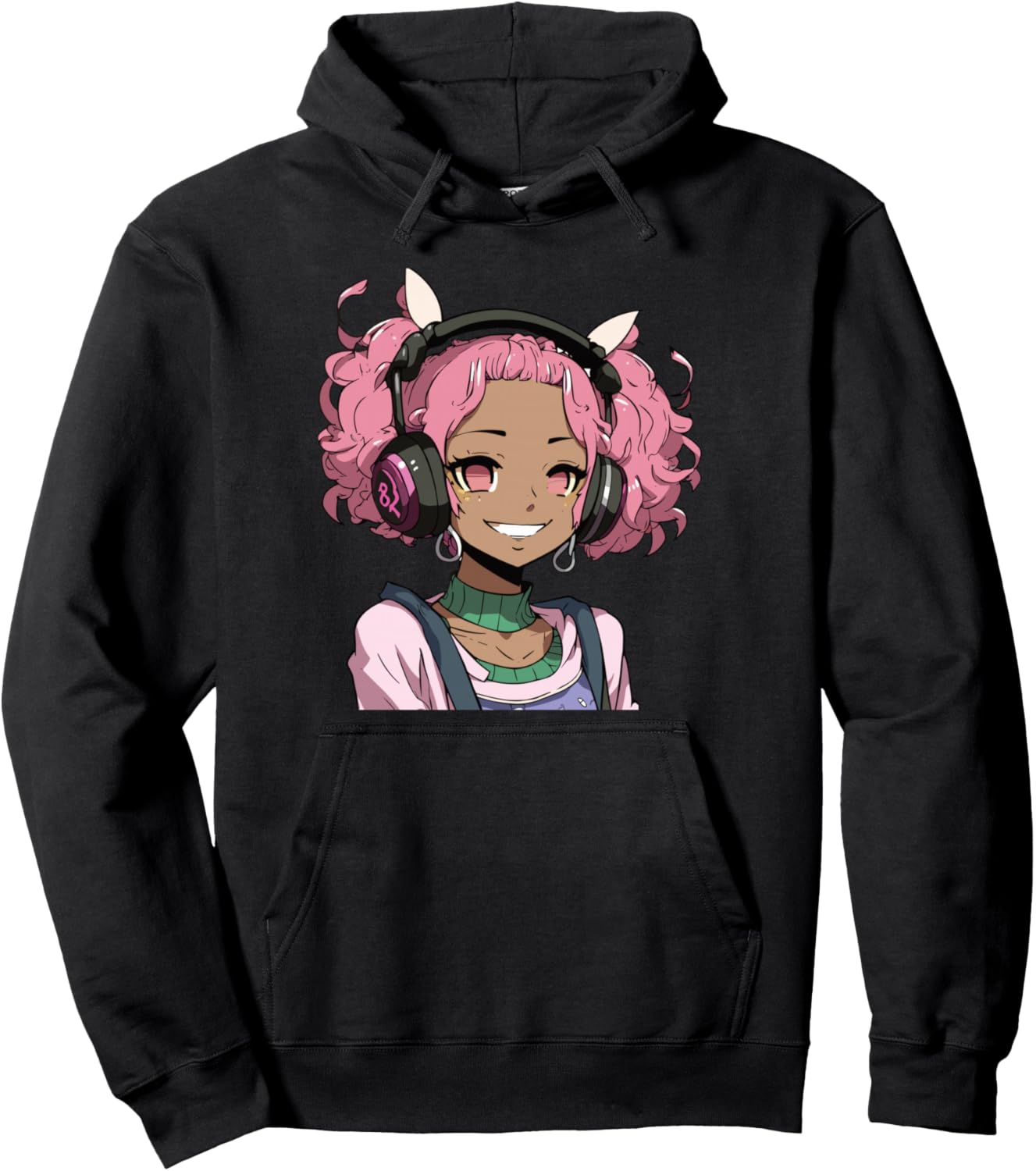 Anime and Music Black Girl Anime Merch Afro African American Pullover Hoodie