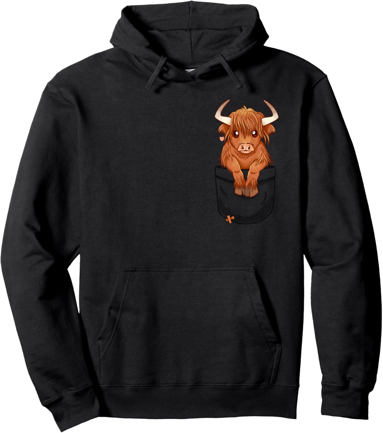Pocket Cute Scottish Highland Cow - Hoodie Pullover Hoodie