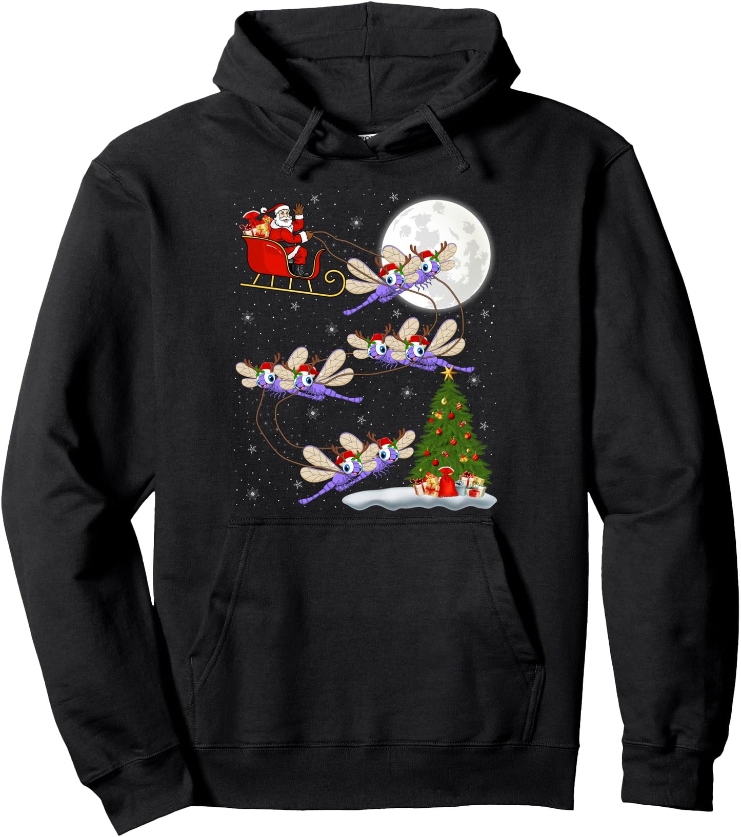 Dragonfly Santa Sleigh Flying Funny Magical Christmas Pullover Hoodie