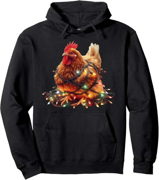 Christmas Chicken Christmas Lights Chicken Christmas Pullover Hoodie