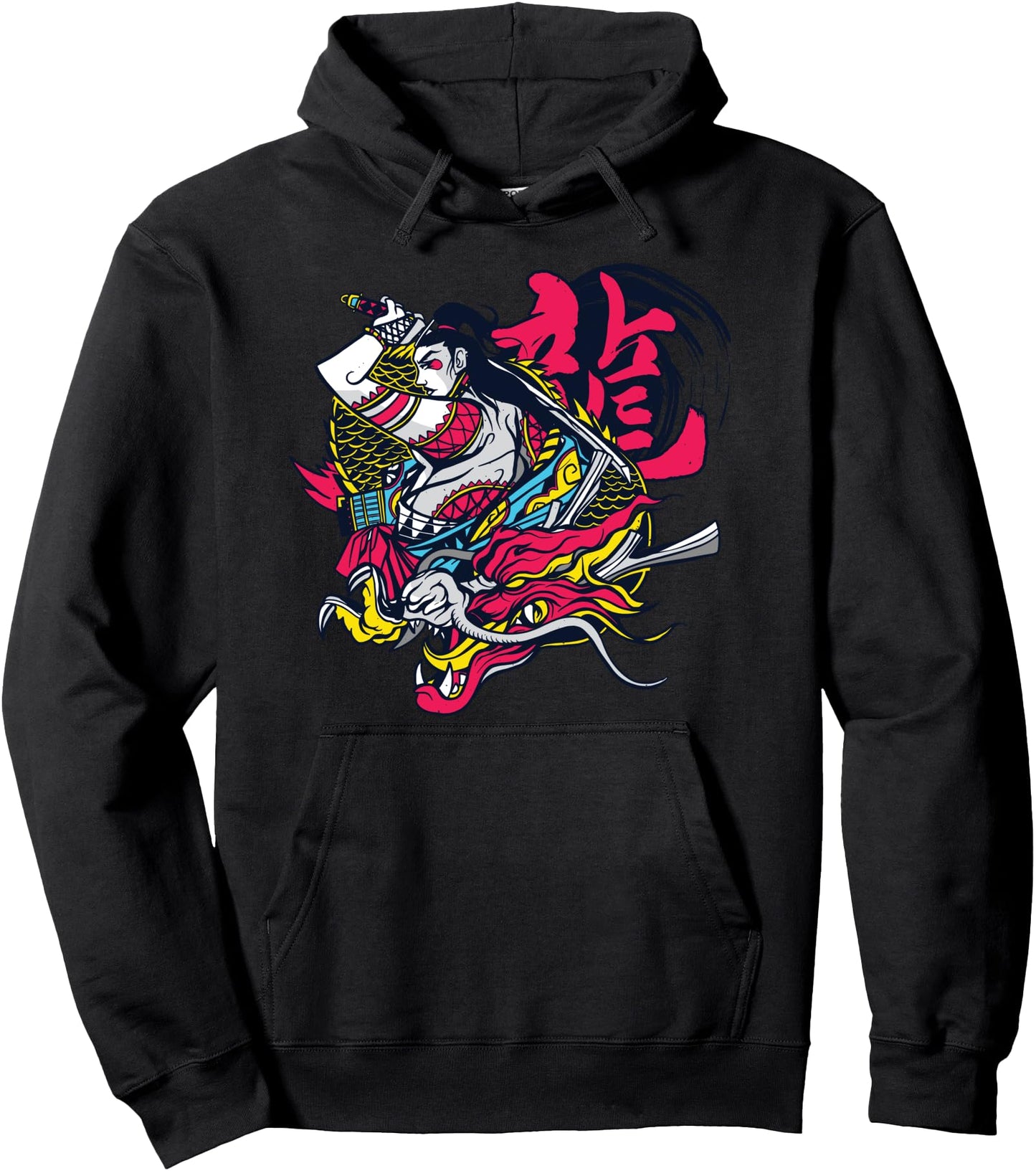 Female Samurai Warrior With Dragon l Japanese Graphic Pullover Hoodie