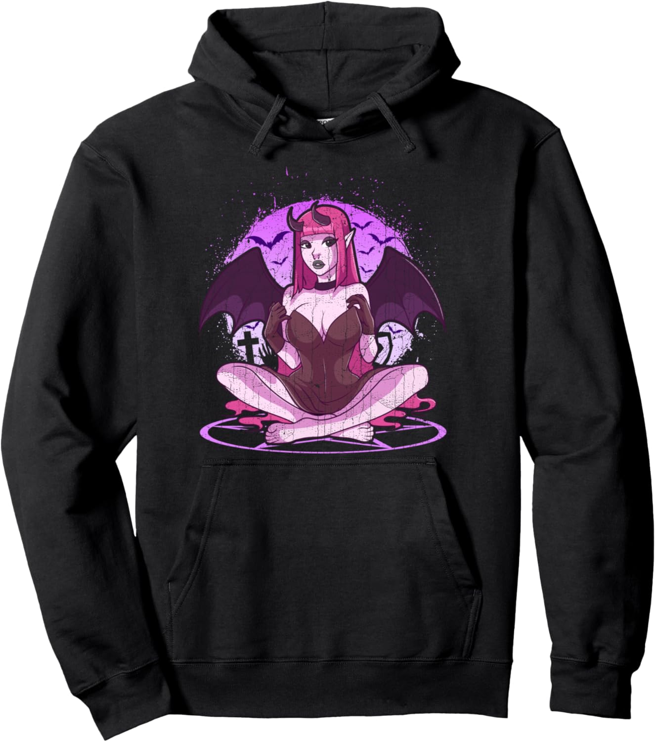 Pastel Goth Bat Lover Anime Girl Pullover Hoodie