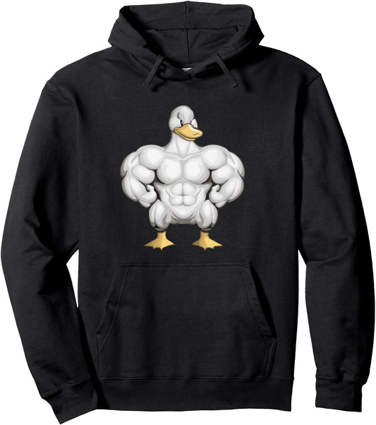 Cartoon Muscle Duck Pullover Hoodie