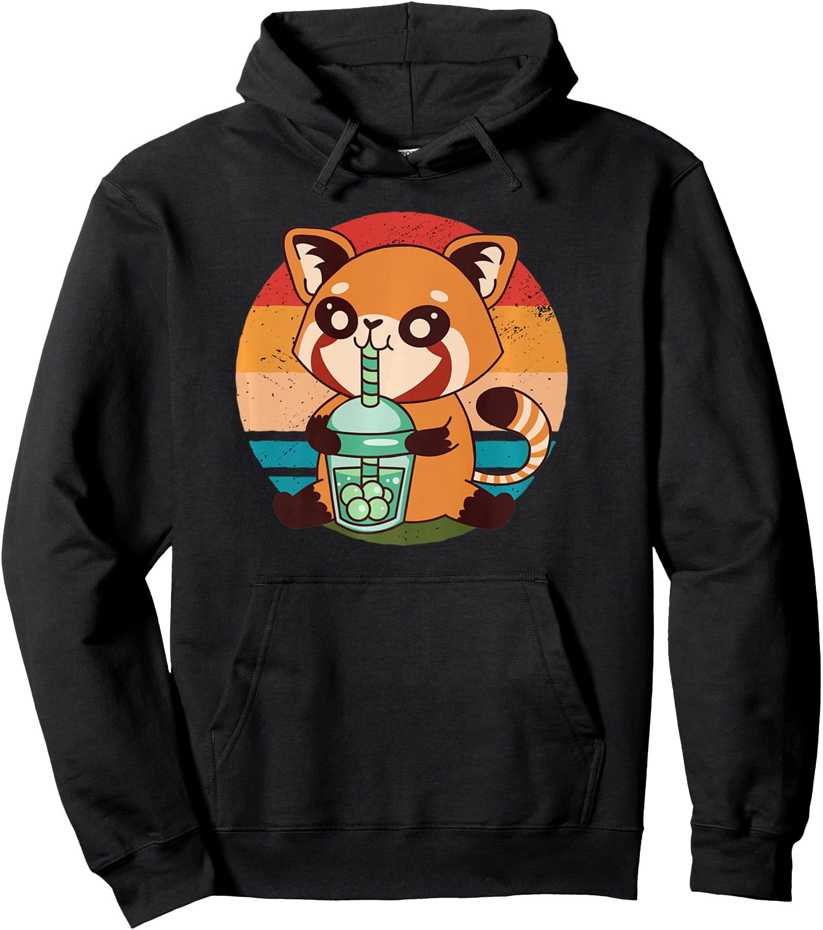 Retro Kawaii Red Panda Boba Bubble Tea Japanese Anime Gifts Pullover Hoodie