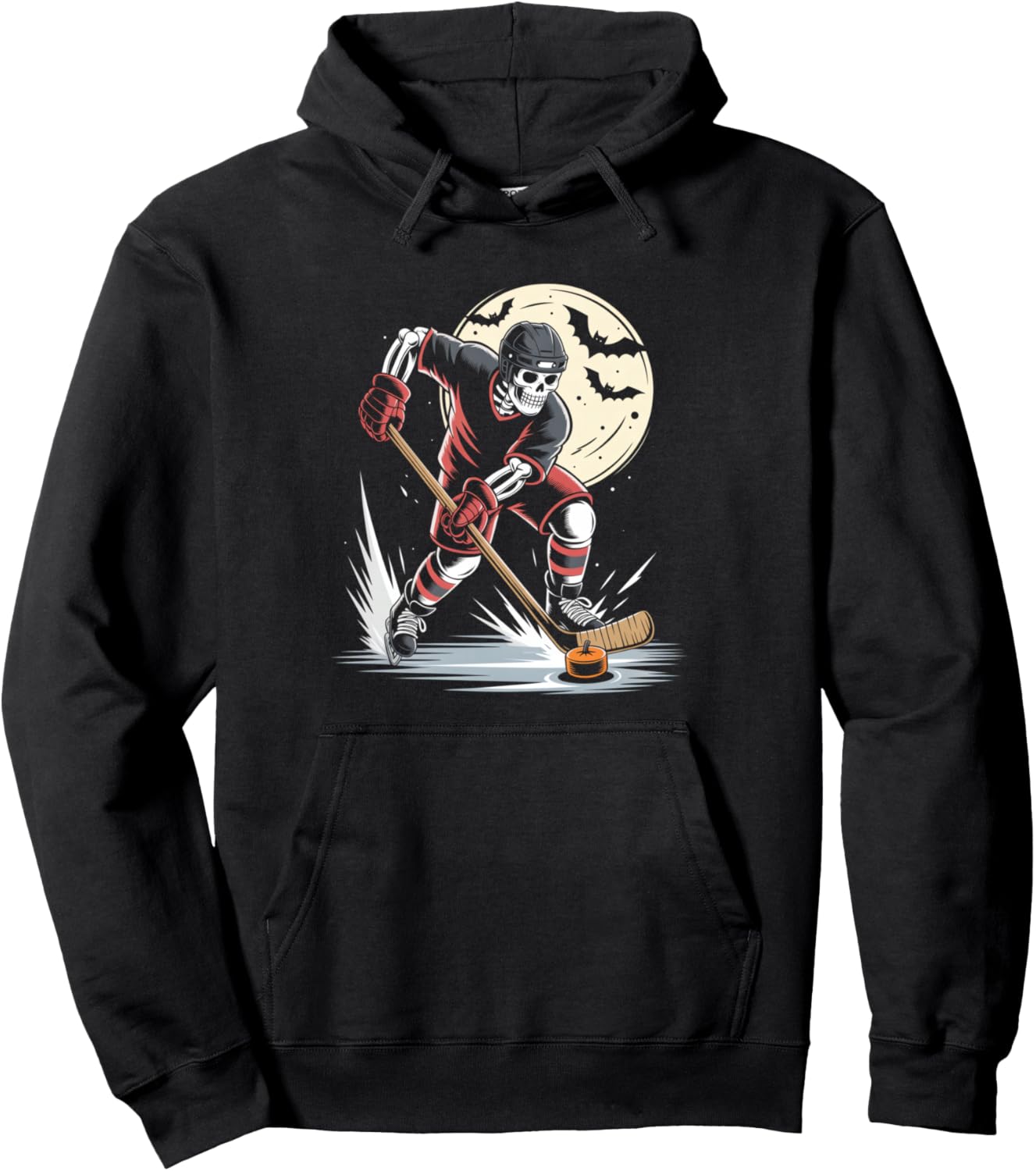 Skeleton Ice Hockey Halloween Spooky Hockey Player Pullover Hoodie