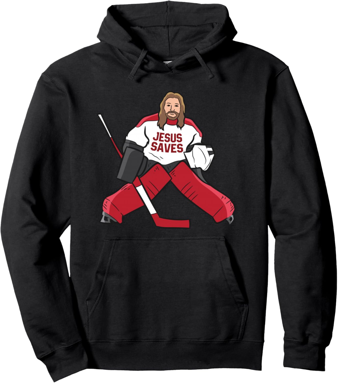 Funny Hockey Jesus Saves Hockey Goalie Pullover Hoodie
