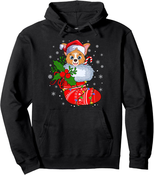 Cardigan Welsh Corgi Dog In Christmas Socks Lights Xmas Pullover Hoodie