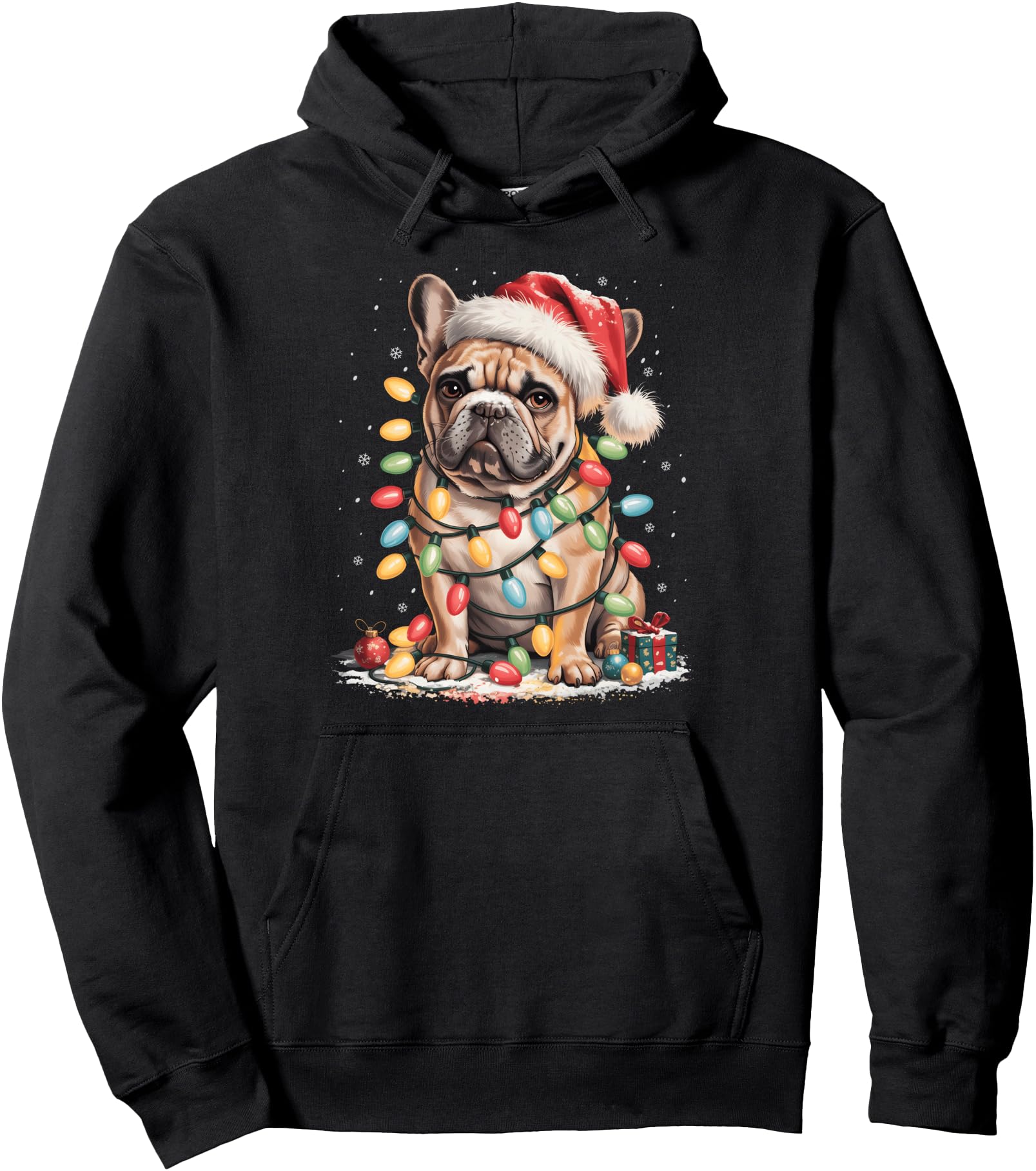 Cute French Bulldog Christmas Tree Santa Xmas Lights Dog Pullover Hoodie