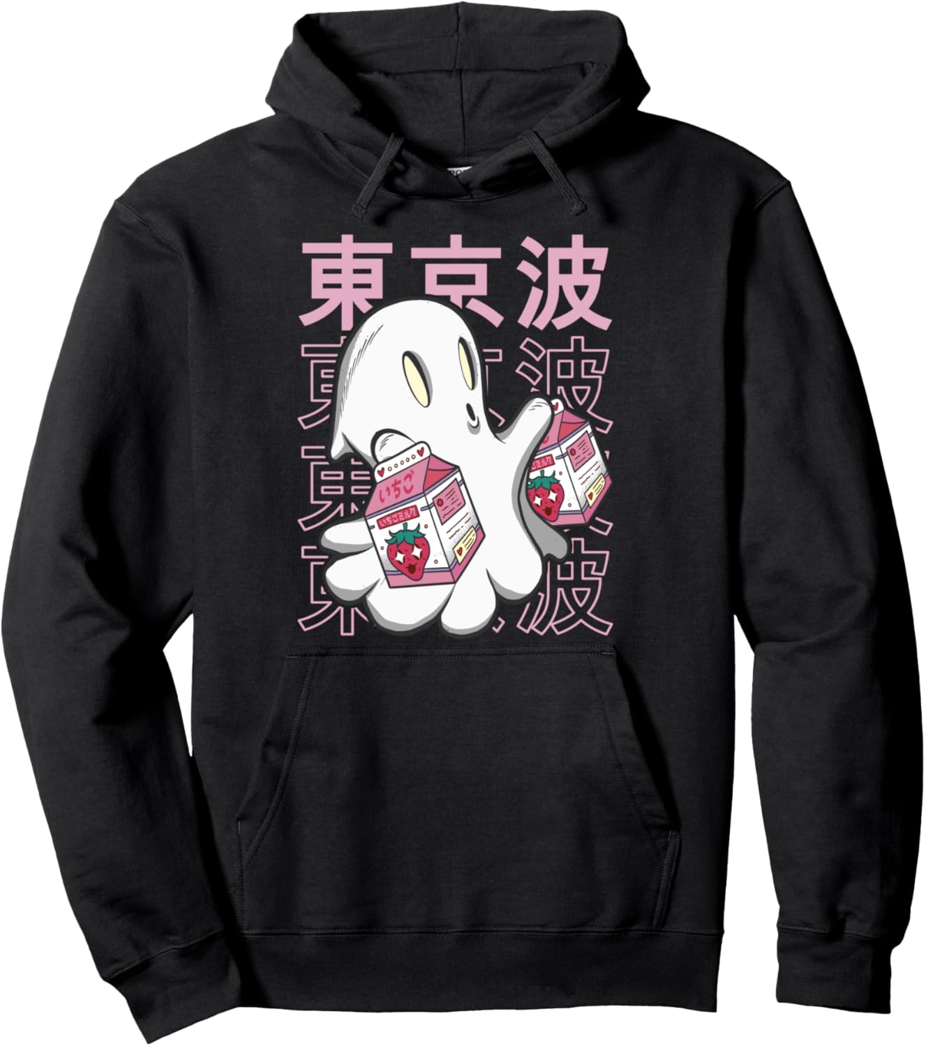 Ghost Strawberry Milk Japanese Kawaii Aesthetic Anime Girl Pullover Hoodie