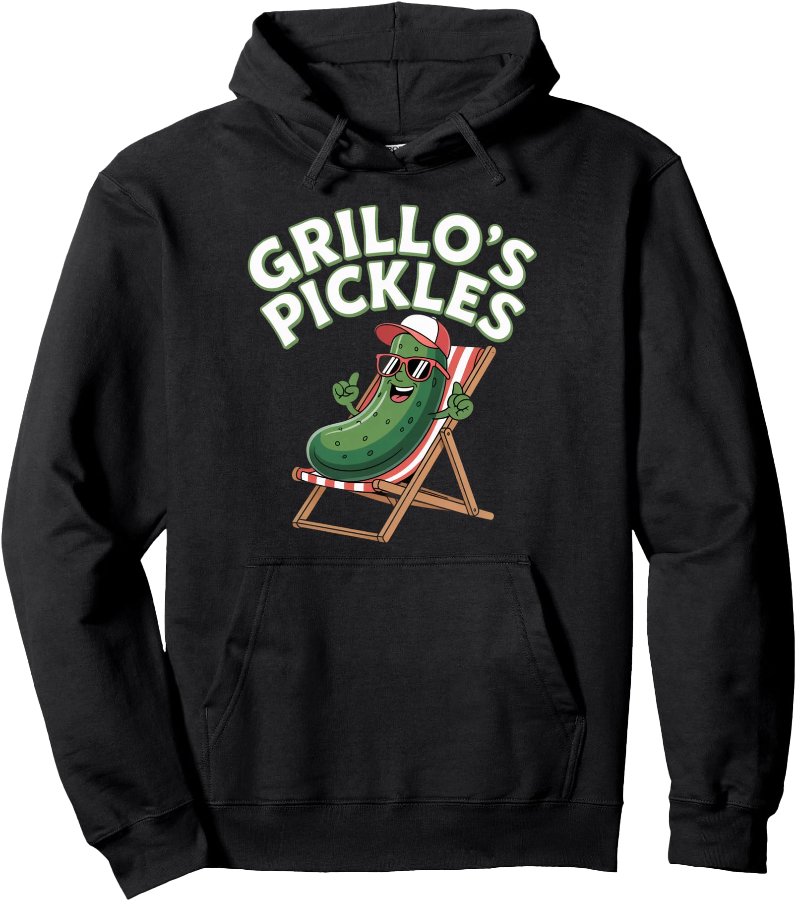 Grillo's Pickles Cartoon Relaxing Summer Cucumber Pickle Pullover Hoodie
