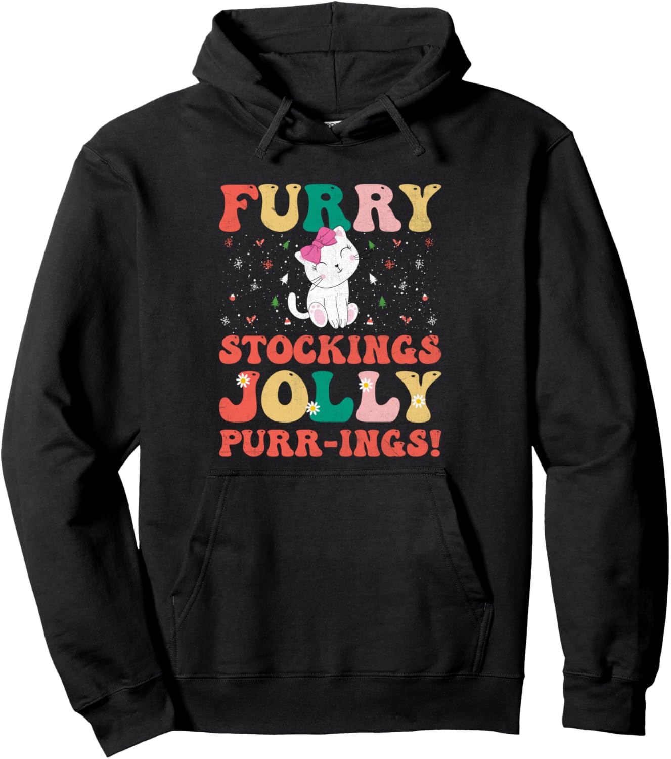 Christmas Cat Mom Retro Groovy Cats Adoption Holiday Pullover Hoodie