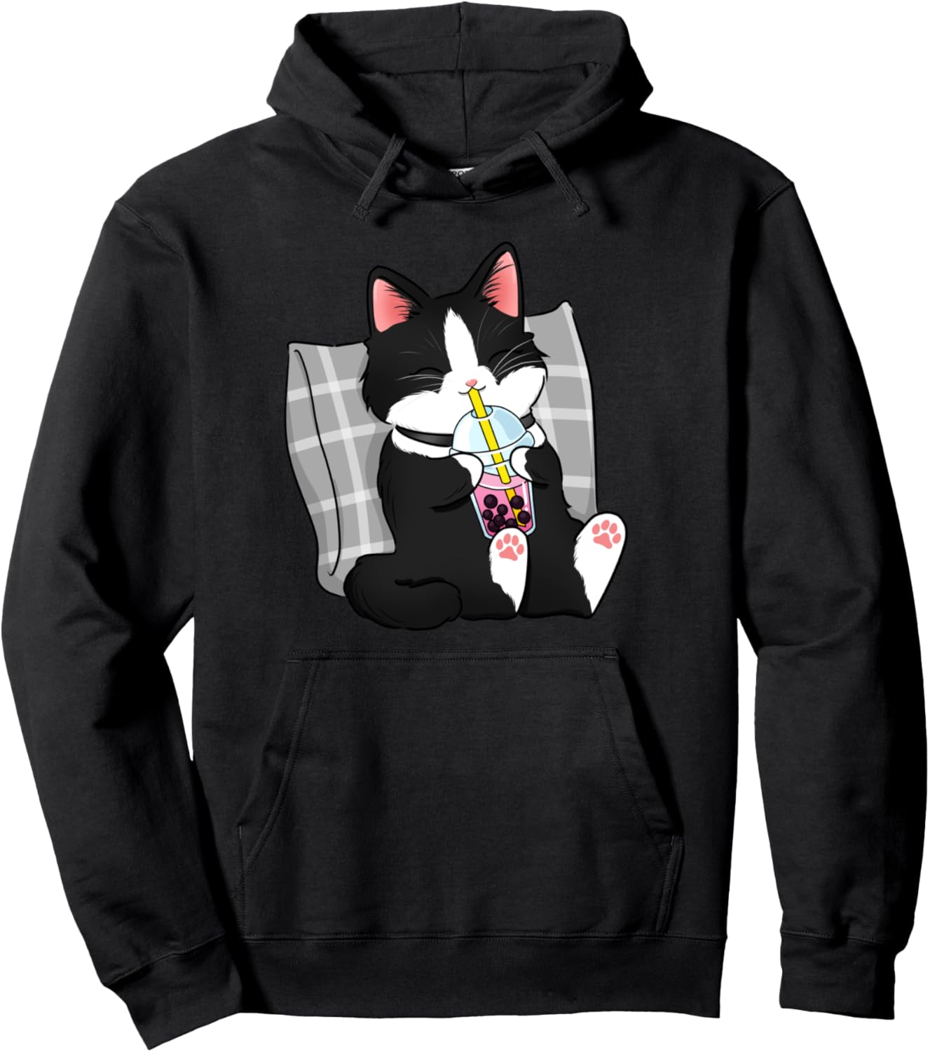 Kawaii Neko Tuxedo Cat Boba Bubble Milk Tea for Anime Lover Pullover Hoodie