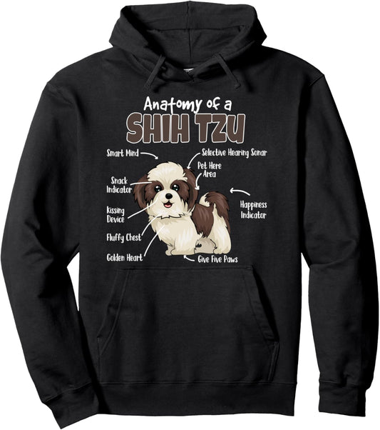 Anatomy of a Shih Tzu for Fur Mama, Papa Loves Dogs Pullover Hoodie