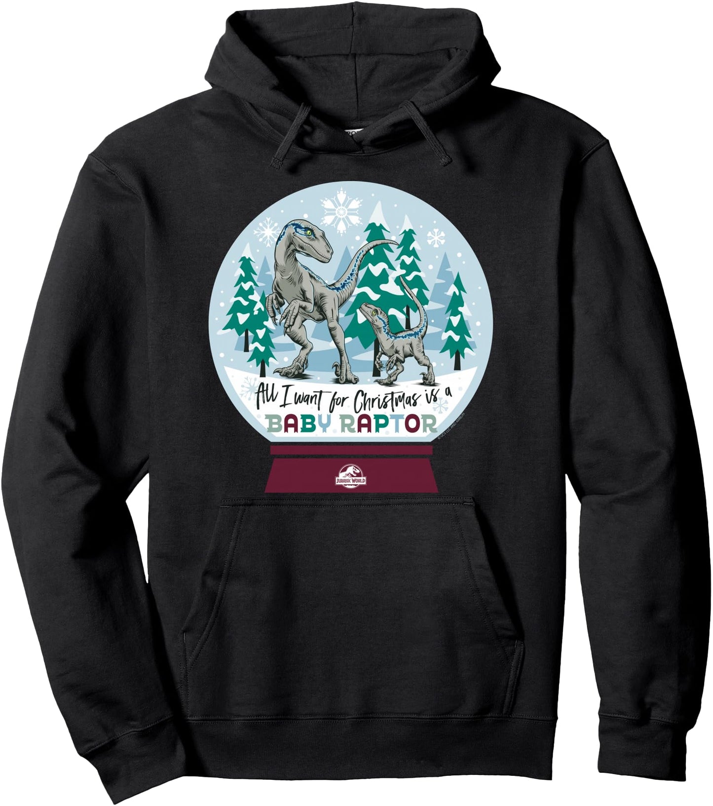Jurassic World Baby Raptor Christmas Snow Globe Pullover Hoodie