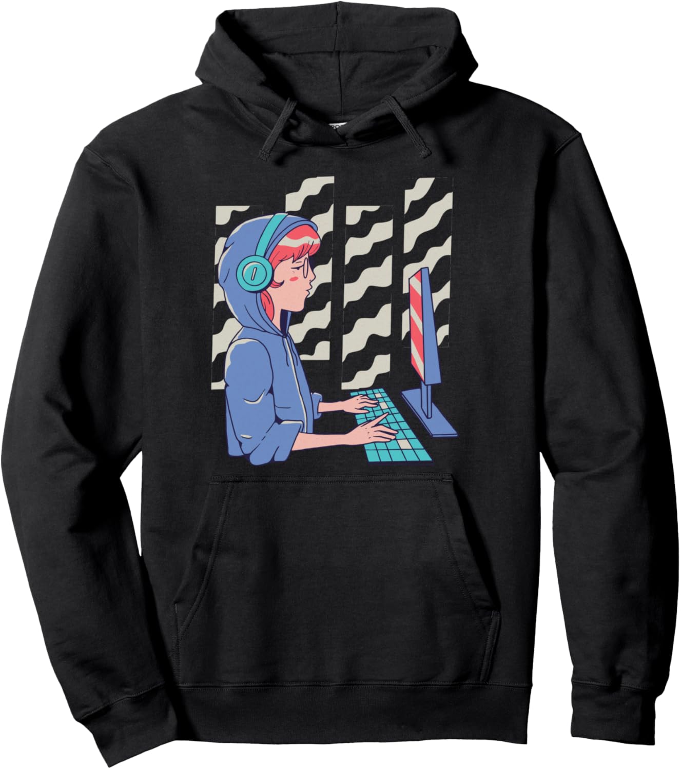 Anime Girl Coding Japanese Anime Pullover Hoodie