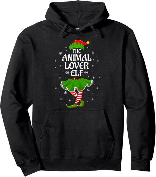 Animal Lover Elf Christmas Family Girls Women Elf Squad Xmas Pullover Hoodie