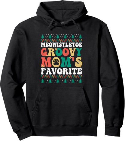 Christmas Cat Mom Retro Groovy Cats Adoption Holiday Pullover Hoodie