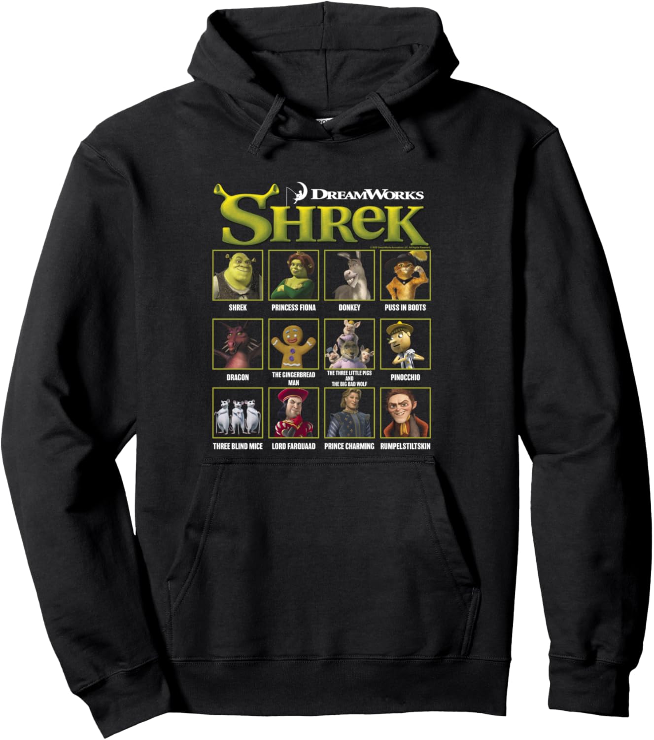 Shrek Iconic Shrek Yearbook Looks Group Shot Chest Panels Pullover Hoodie