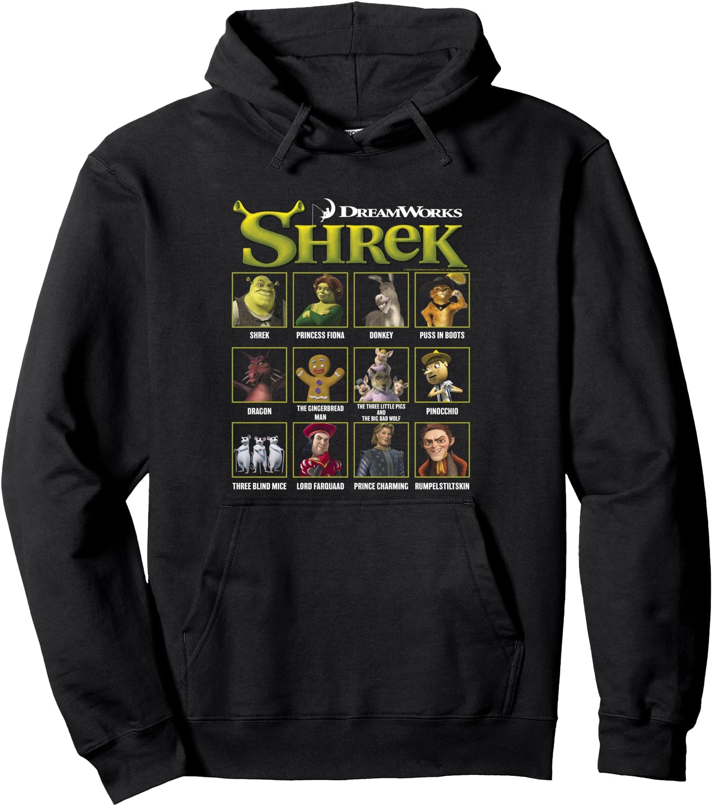 Shrek Iconic Shrek Yearbook Looks Group Shot Chest Panels Pullover Hoodie
