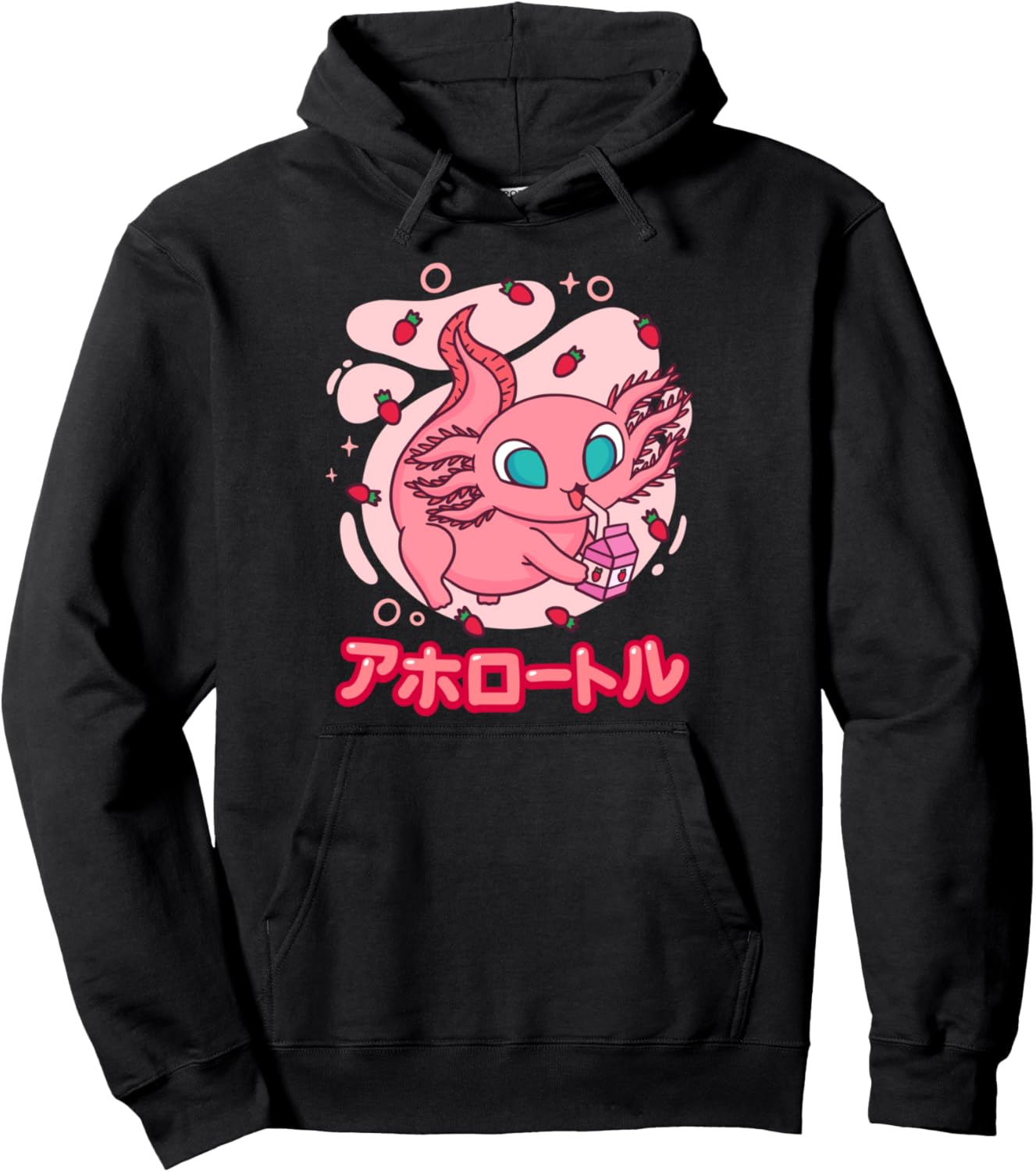 Cute Axolotl Strawberry Milk Shake Carton Japanese Anime Pullover Hoodie
