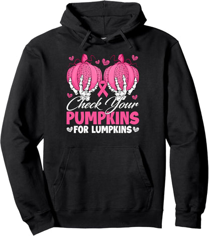 Check Your Pumpkins Breast Cancer Awareness Halloween Women Pullover Hoodie