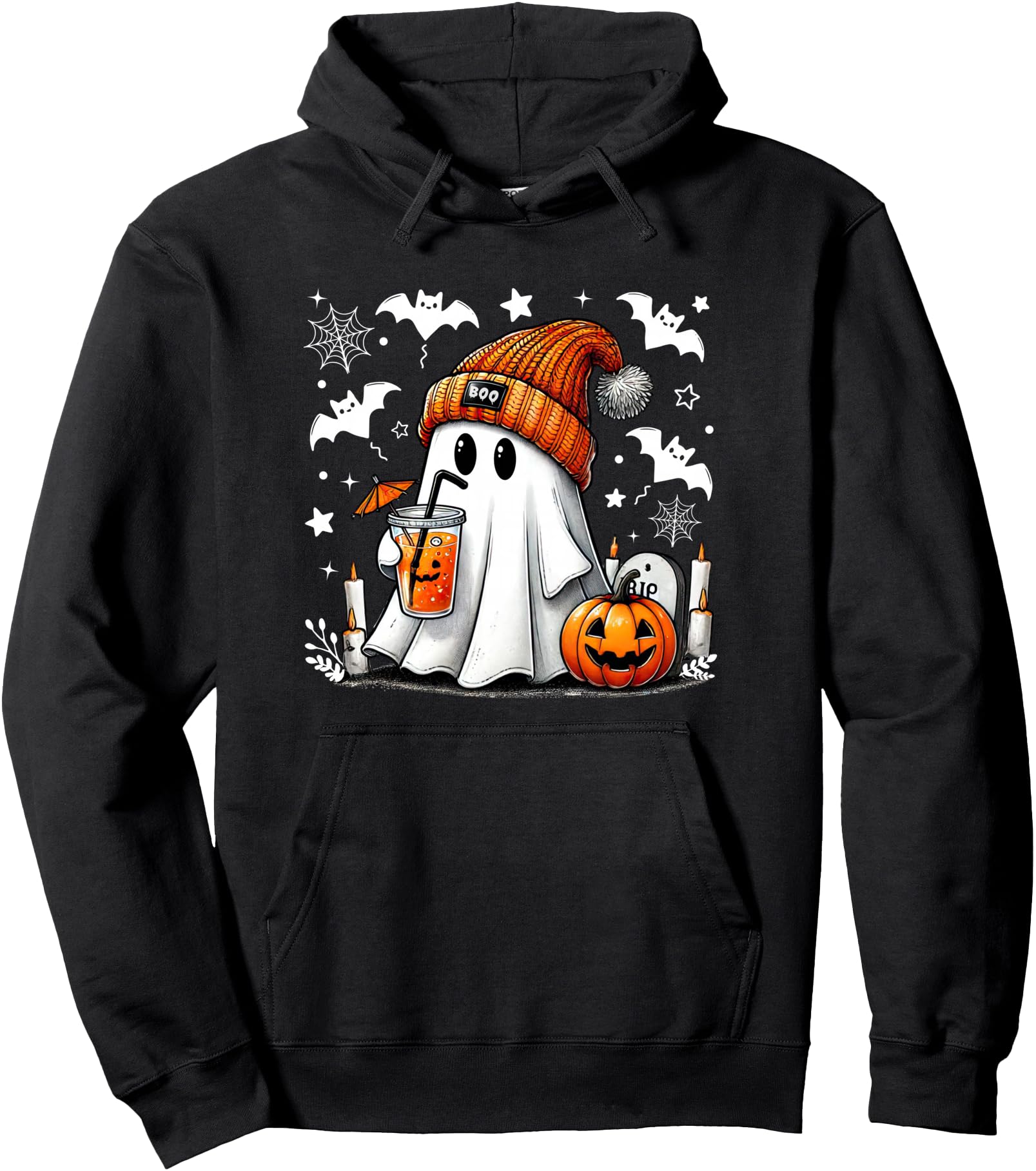 Cute Ghost Drinking Coffee Halloween Ghost Coffee Womens Pullover Hoodie