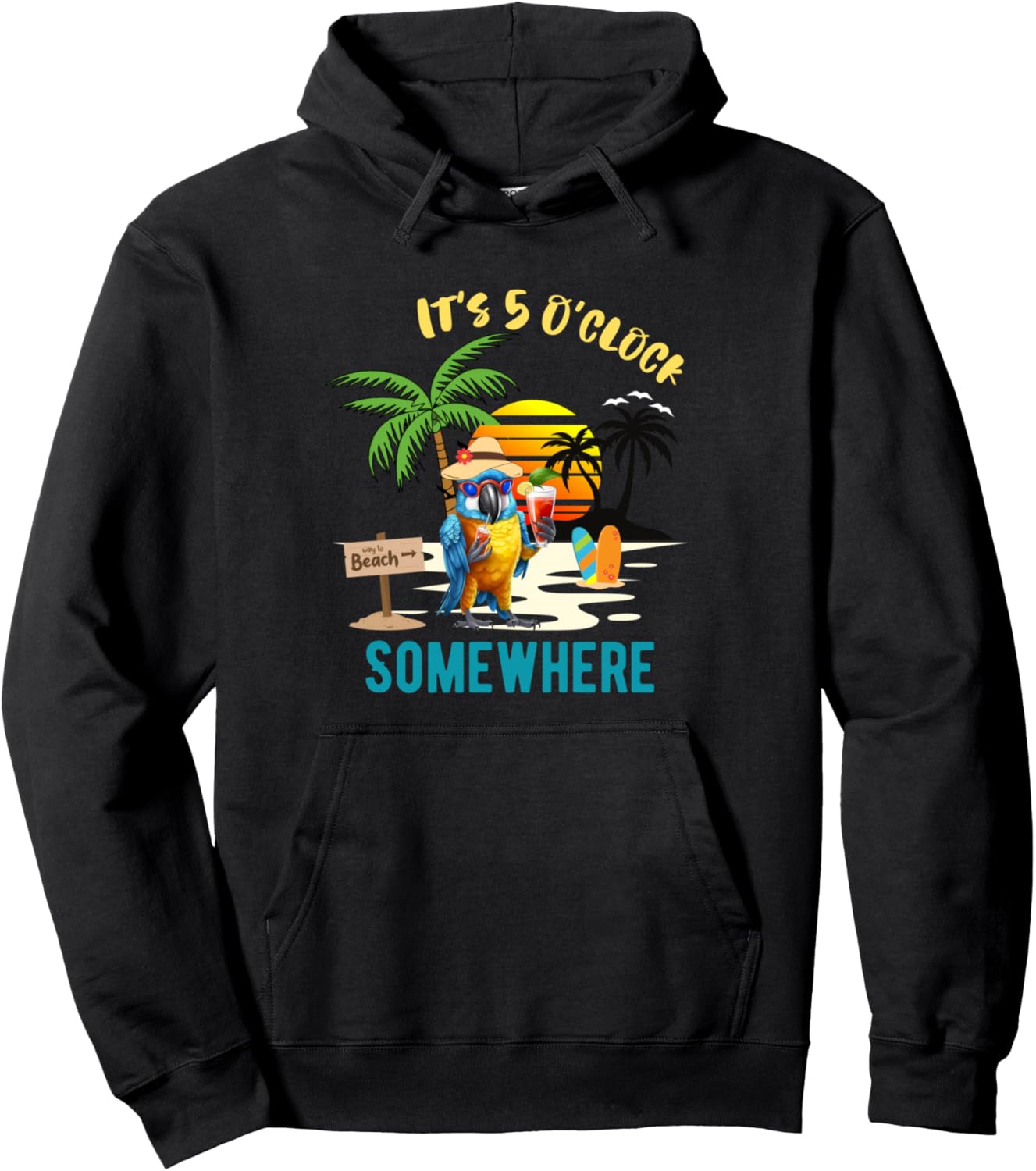 It's 5 O\u2019clock Somewhere Parrot Sunset Drinking Pullover Hoodie