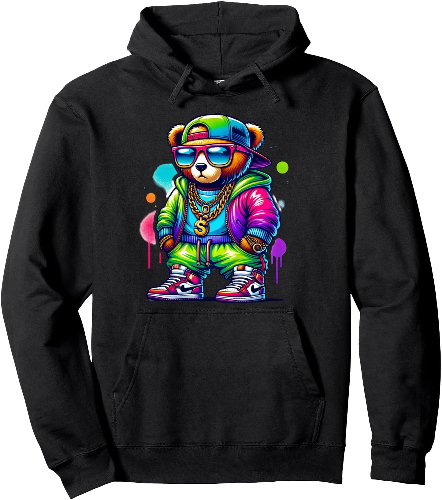 Hip hop teddy bear cool urban novelty graphic Pullover Hoodie