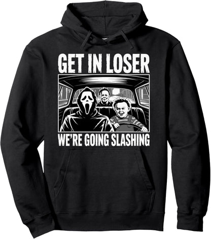 Vintage Horror Get In Loser We're Going Slashing Halloween Pullover Hoodie
