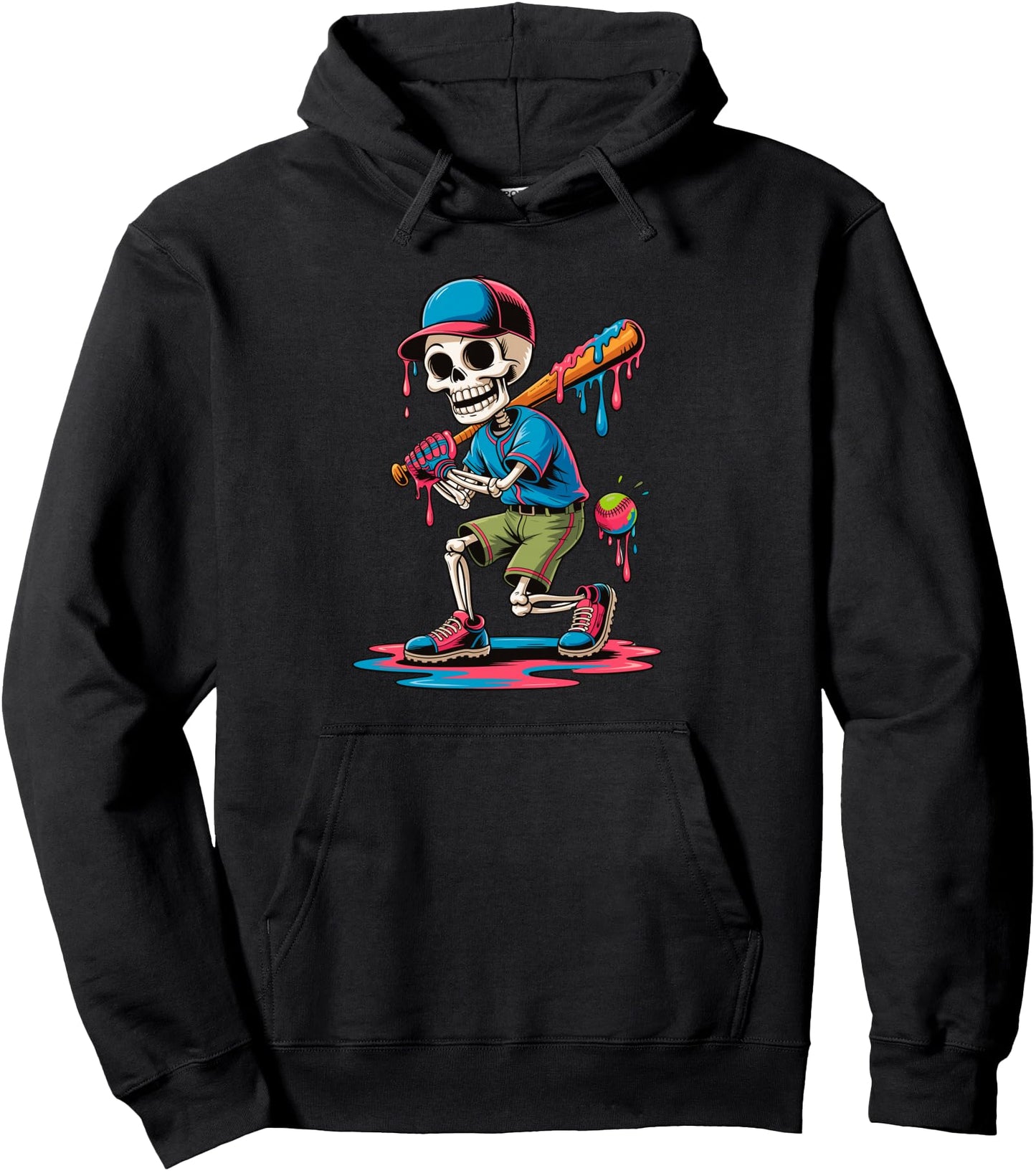 Funny Skeleton Baseball Drip Boys Youth Halloween Pullover Hoodie