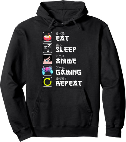 Eat Sleep Anime Gaming Repeat Gamer Men Teen Boy Gifts Anime Pullover Hoodie