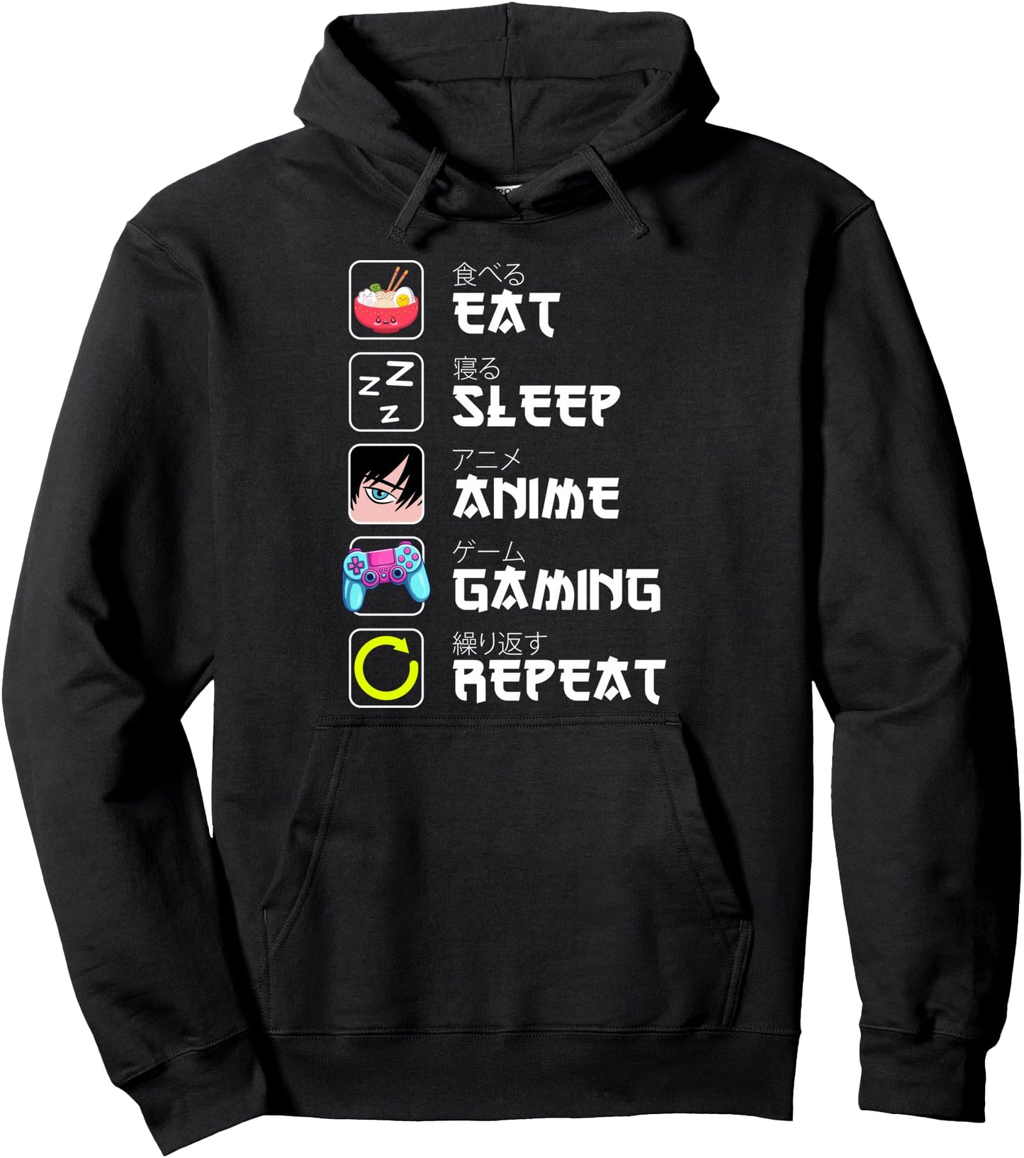 Eat Sleep Anime Gaming Repeat Gamer Men Teen Boy Gifts Anime Pullover Hoodie