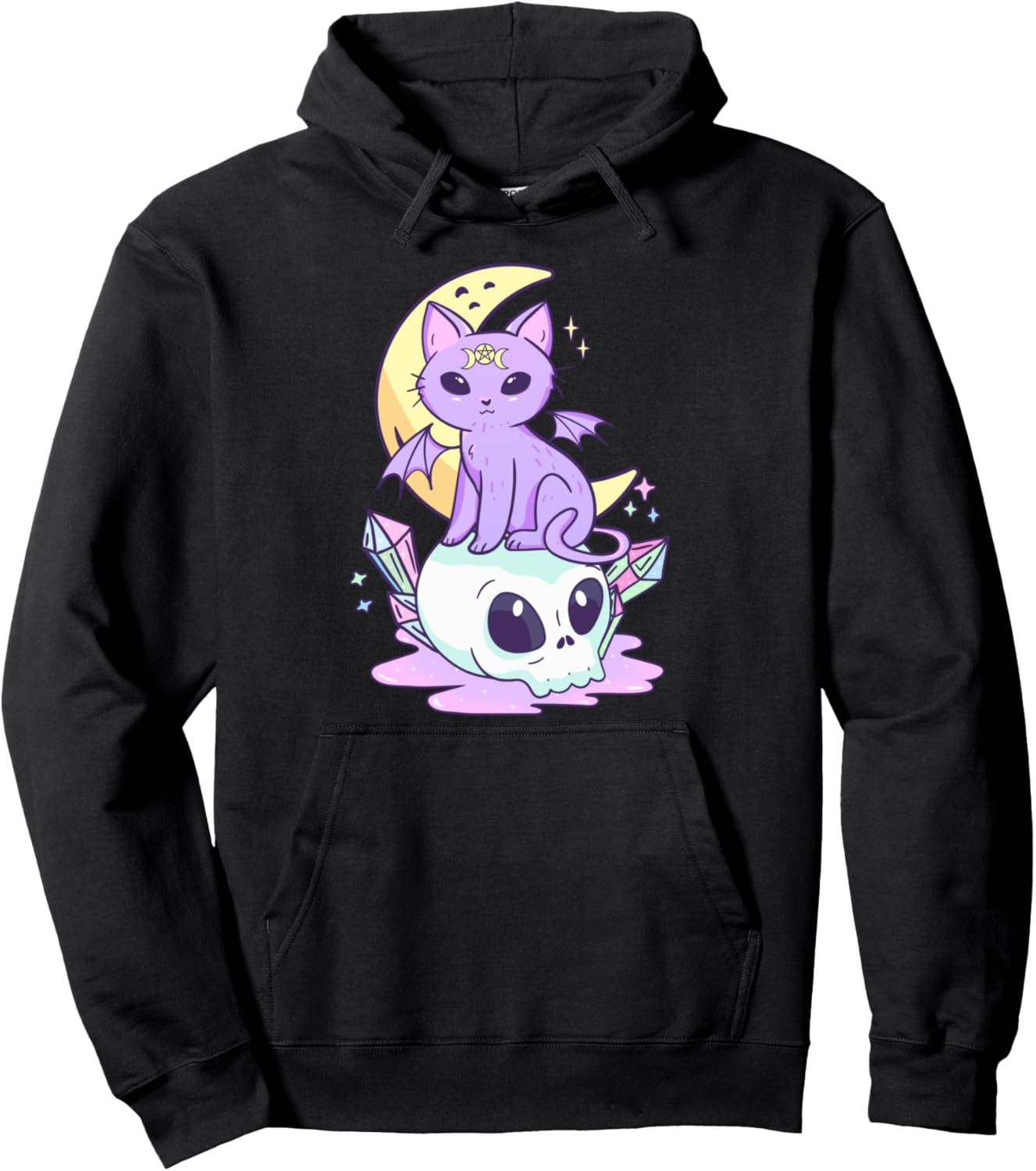 Kawaii Pastel Goth Clothing Aesthetic Witchy Cat Skull Anime Pullover Hoodie