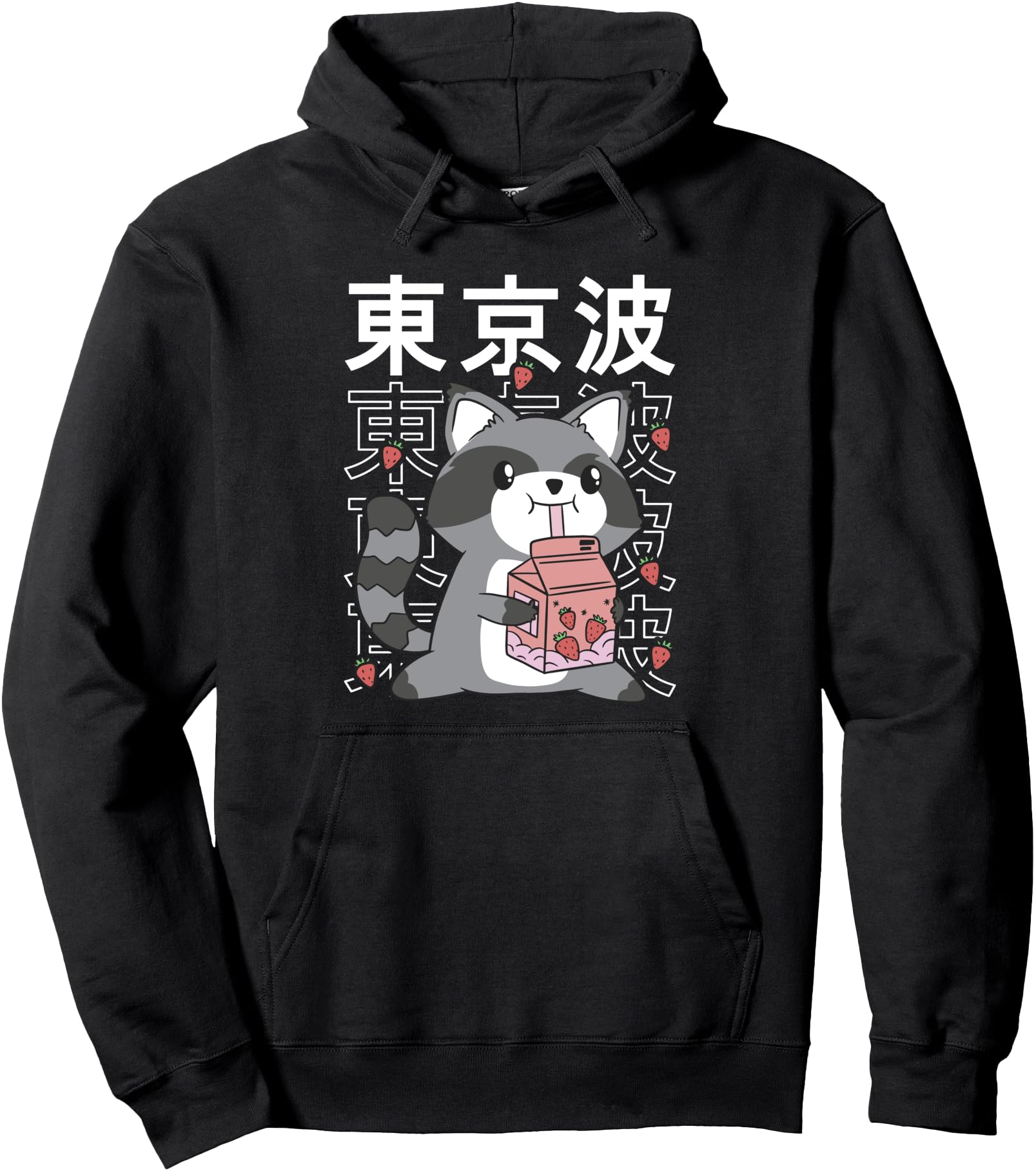 Kawaii Raccoon Strawberry Milk Japanese Aesthetic Teen Anime Pullover Hoodie