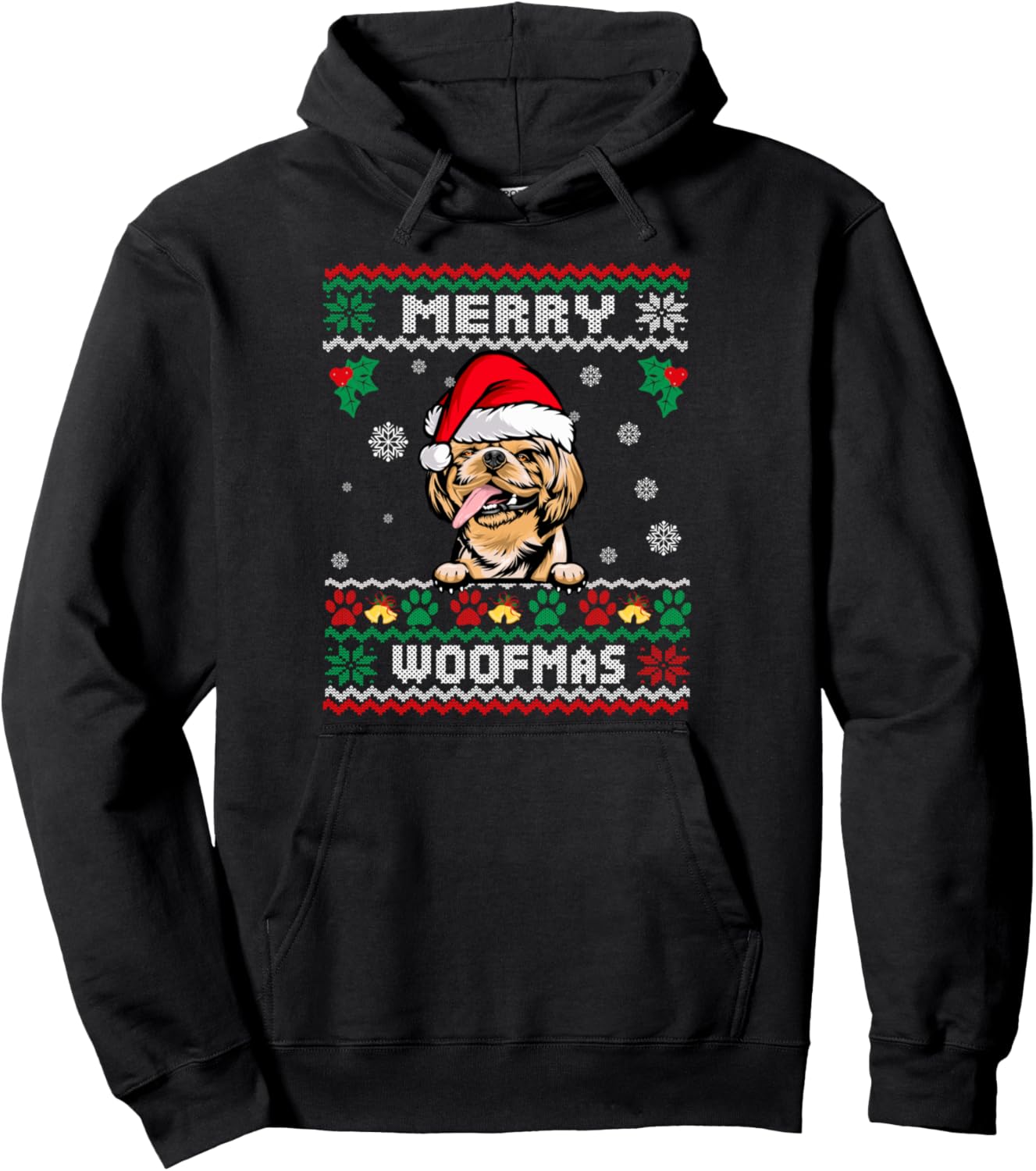 Merry Woofmas Shih Tzu Dog Funny Christmas Ugly Xmas Pullover Hoodie