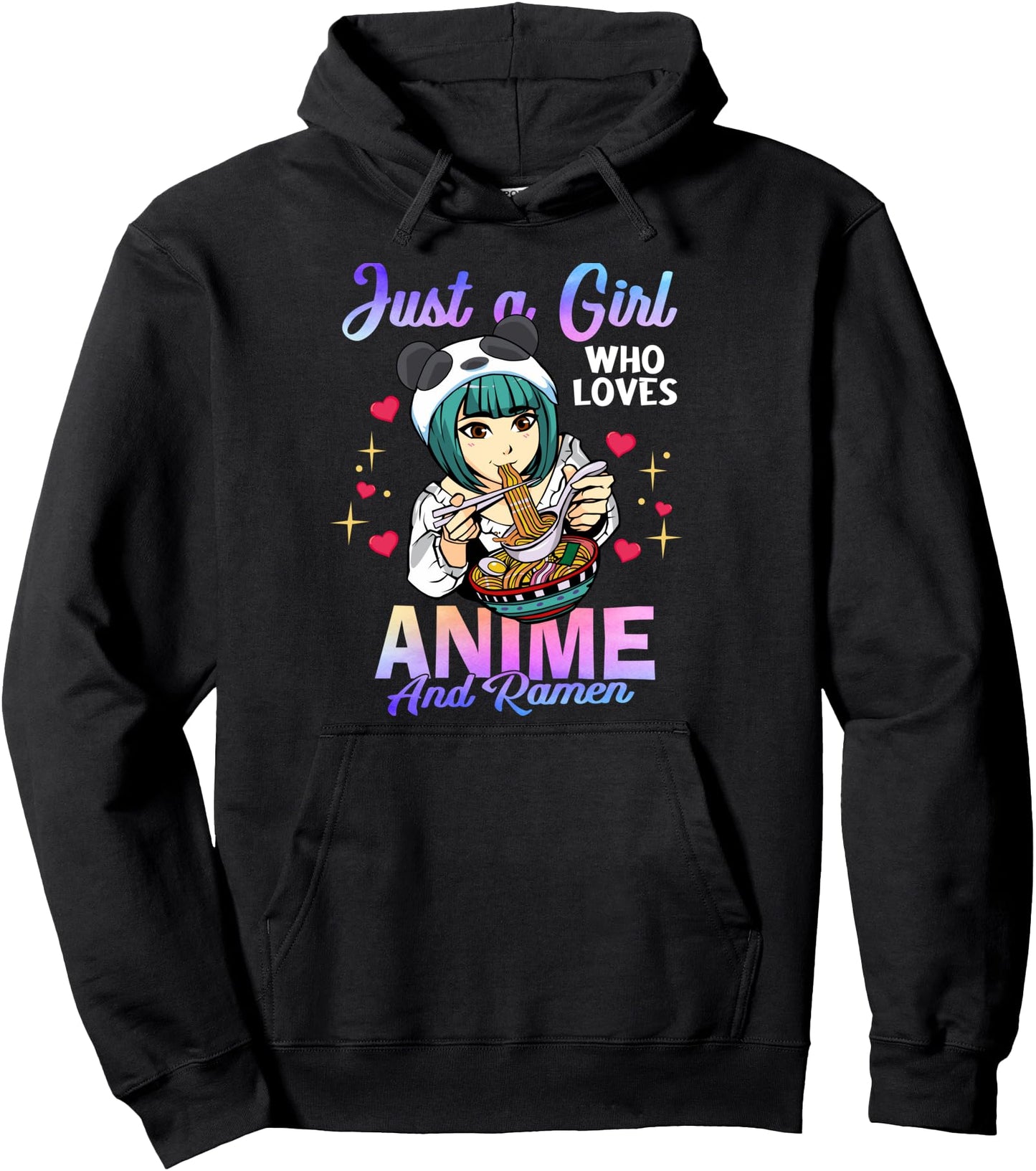 Just a Girl Who Loves Anime and Ramen Bowl Panda Girl Teen Pullover Hoodie