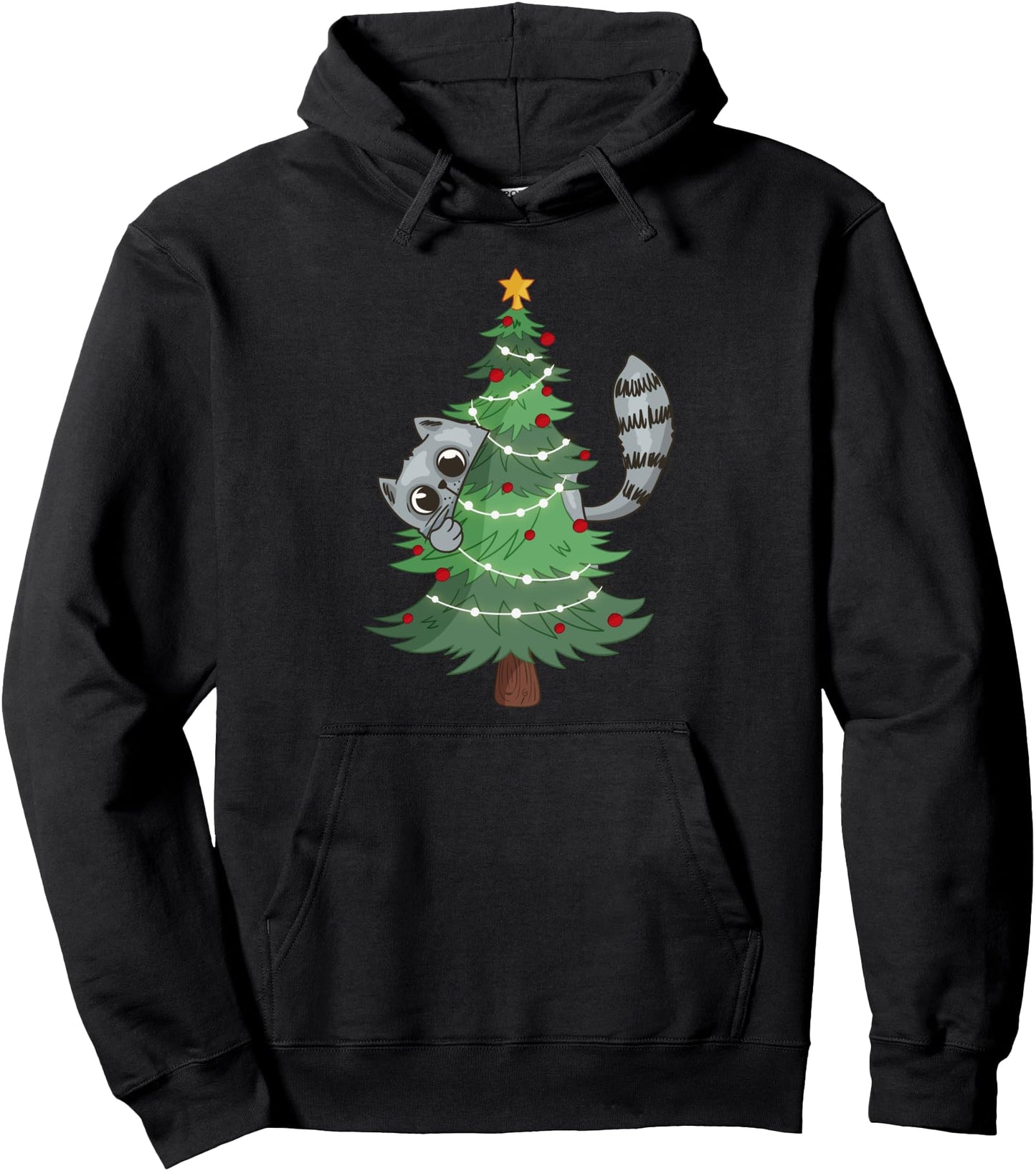 Cute Gray Cat Tee Cat With Christmas tree Pullover Hoodie