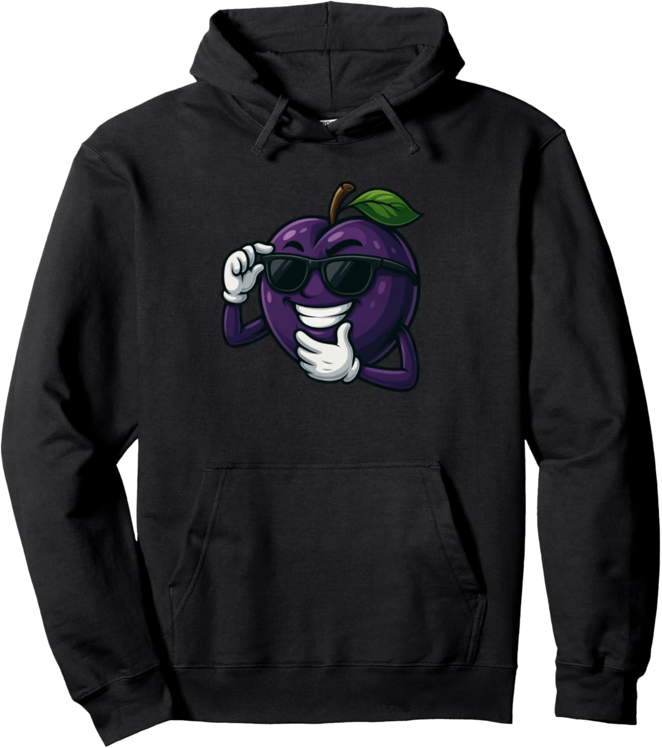 Cool Plum Cartoon Funny Purple Fruit with Sunglasses Pullover Hoodie