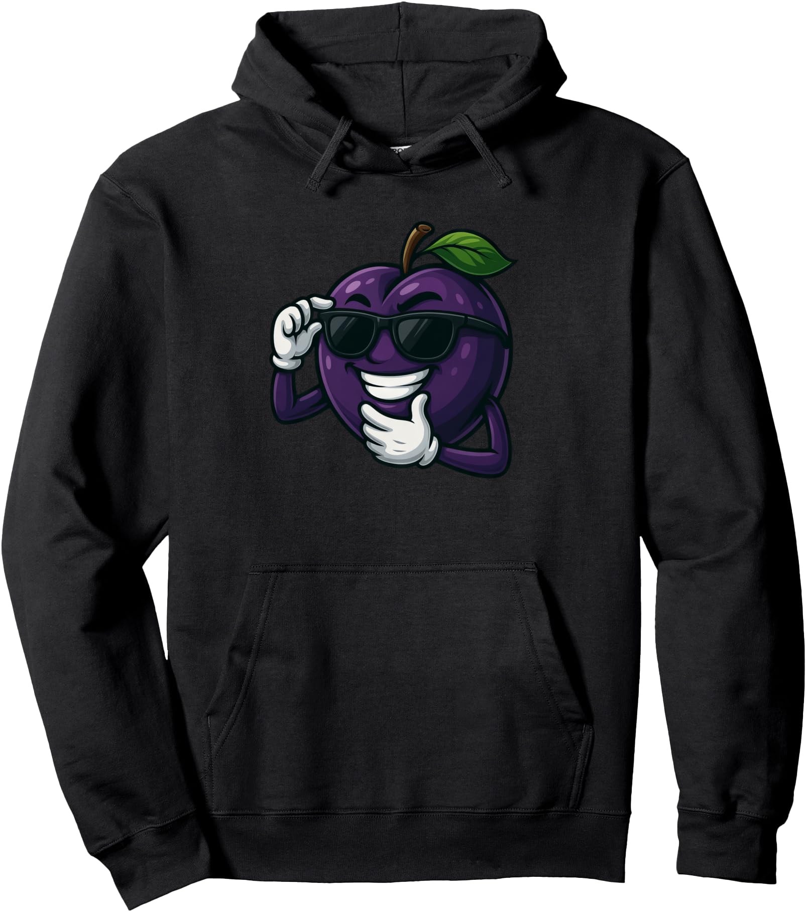 Cool Plum Cartoon Funny Purple Fruit with Sunglasses Pullover Hoodie