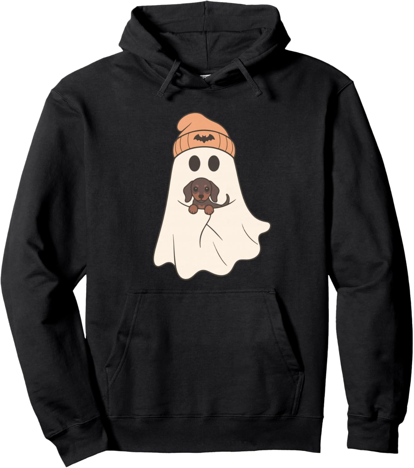 Retro Ghost Holding Dachshund Halloween Cute Dog Lover Funny Pullover Hoodie