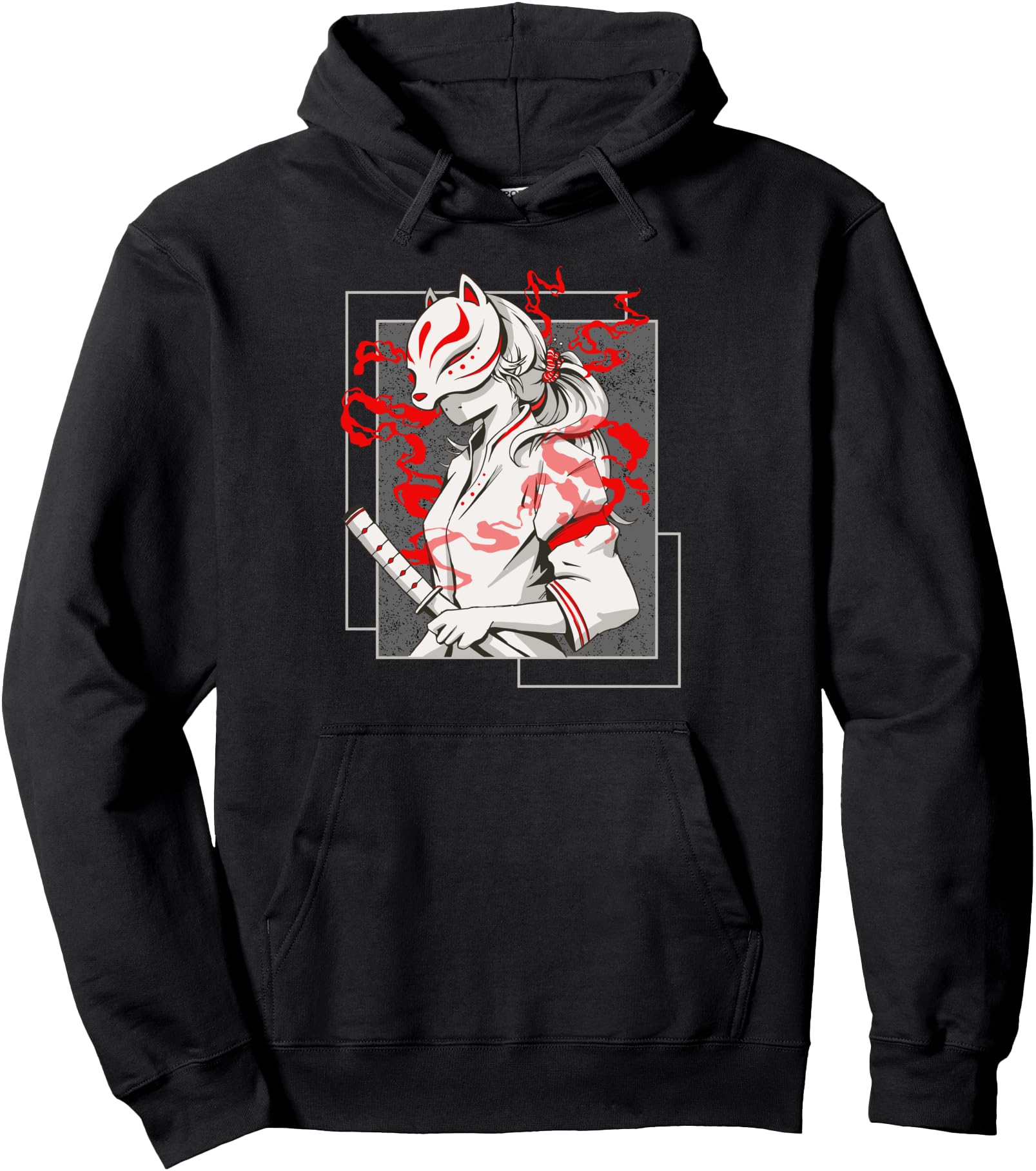 Japanese Fox Mask Aesthetic Kitsune Inari Anime Oni Monster Pullover Hoodie