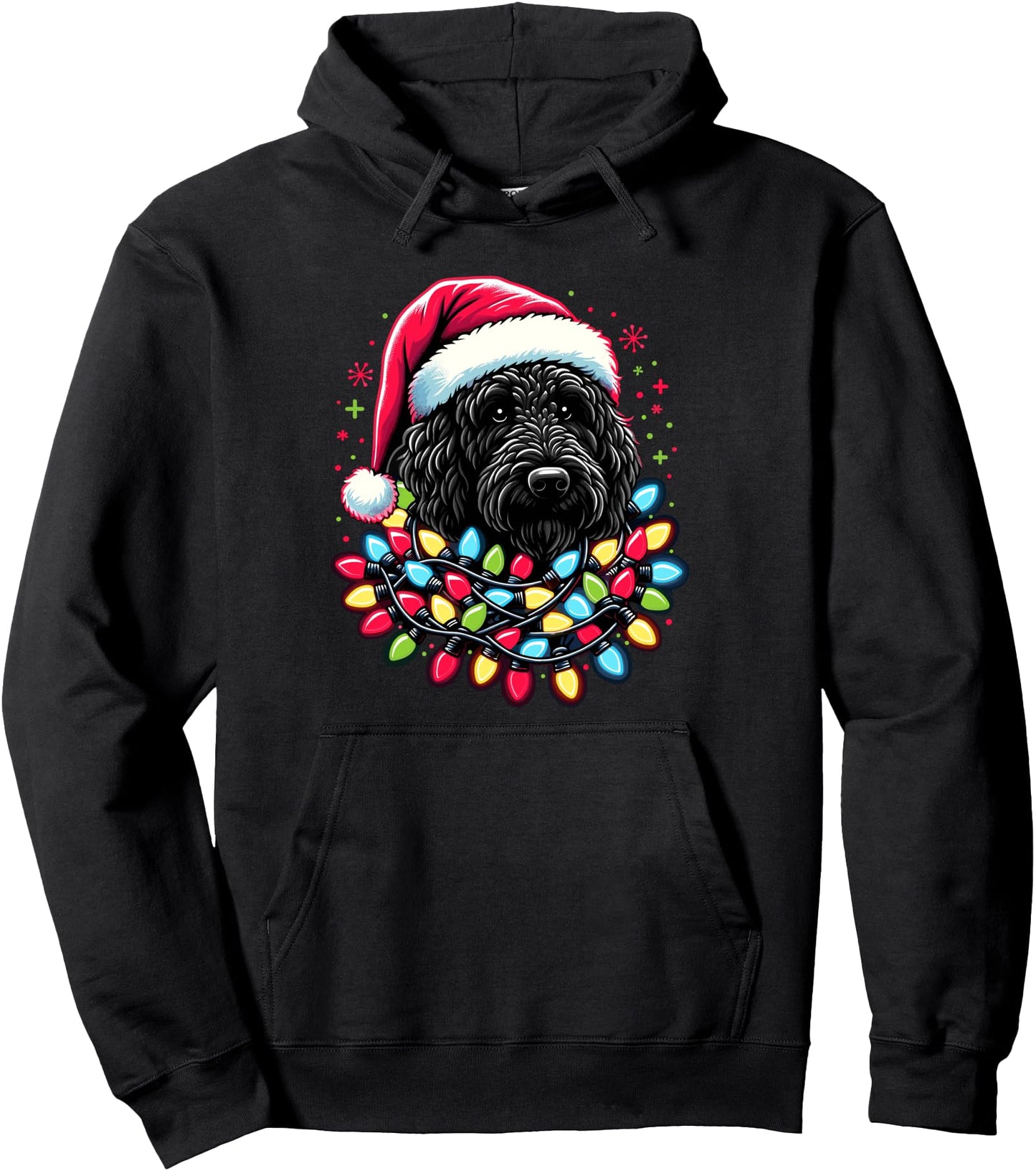 Black Labradoodle Christmas Tree Xmas Lights Doodle Dog Pullover Hoodie