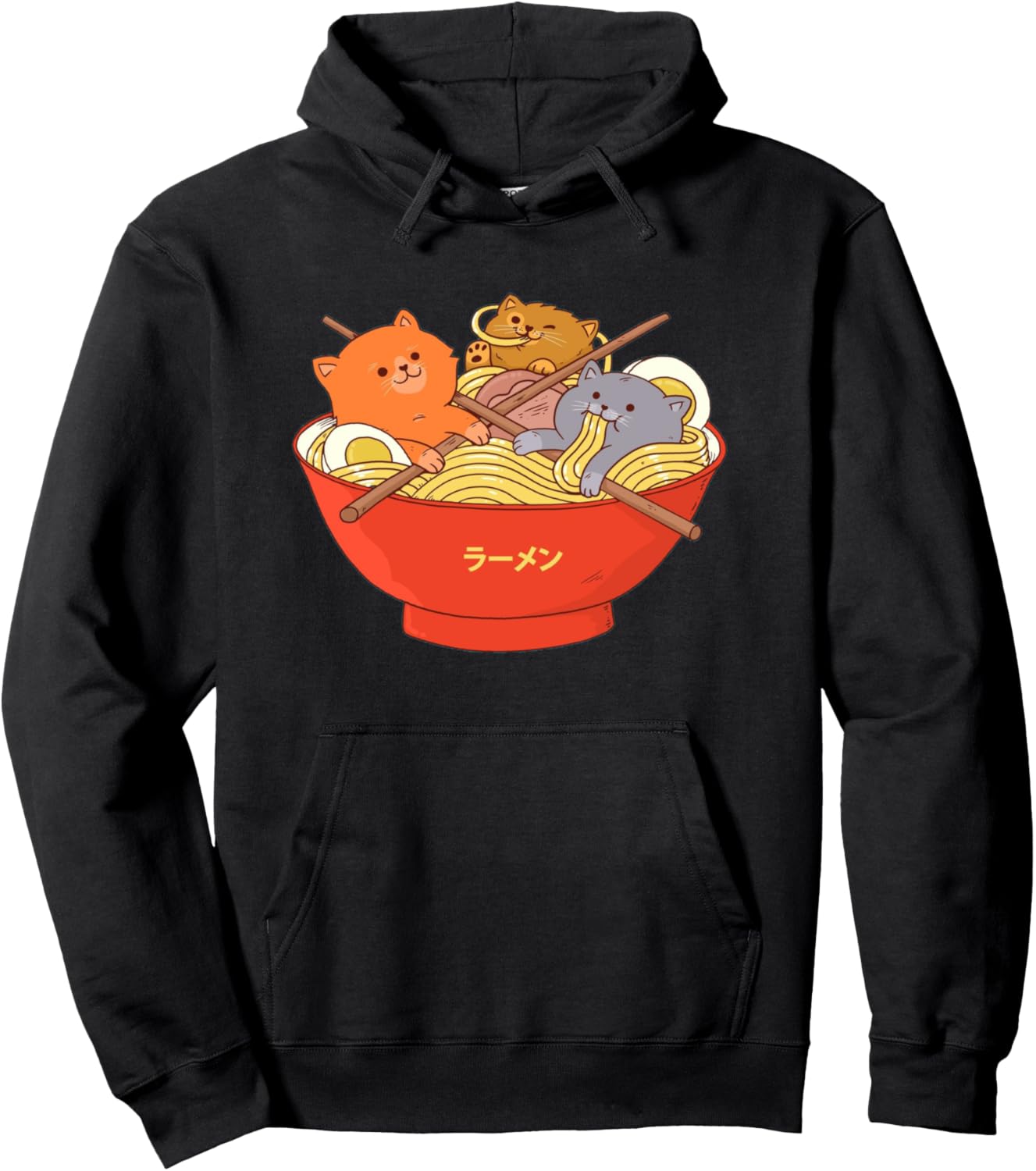 Kawaii Anime Cat Hoodie Japanese Ramen Noodle Hooded Sweater Pullover Hoodie