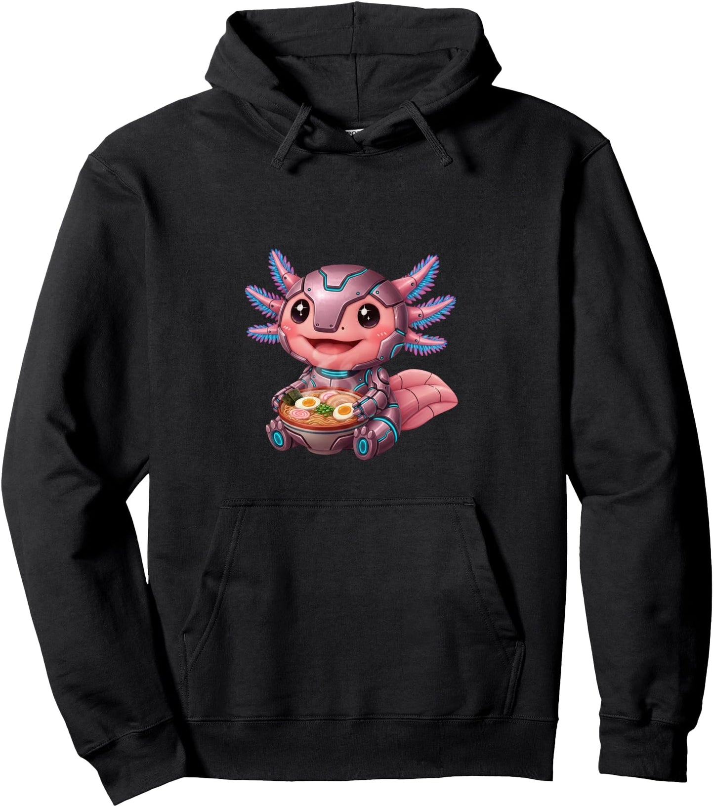 Mecha Axolotl Ramen Warrior Cyber Cute Anime Design Pullover Hoodie