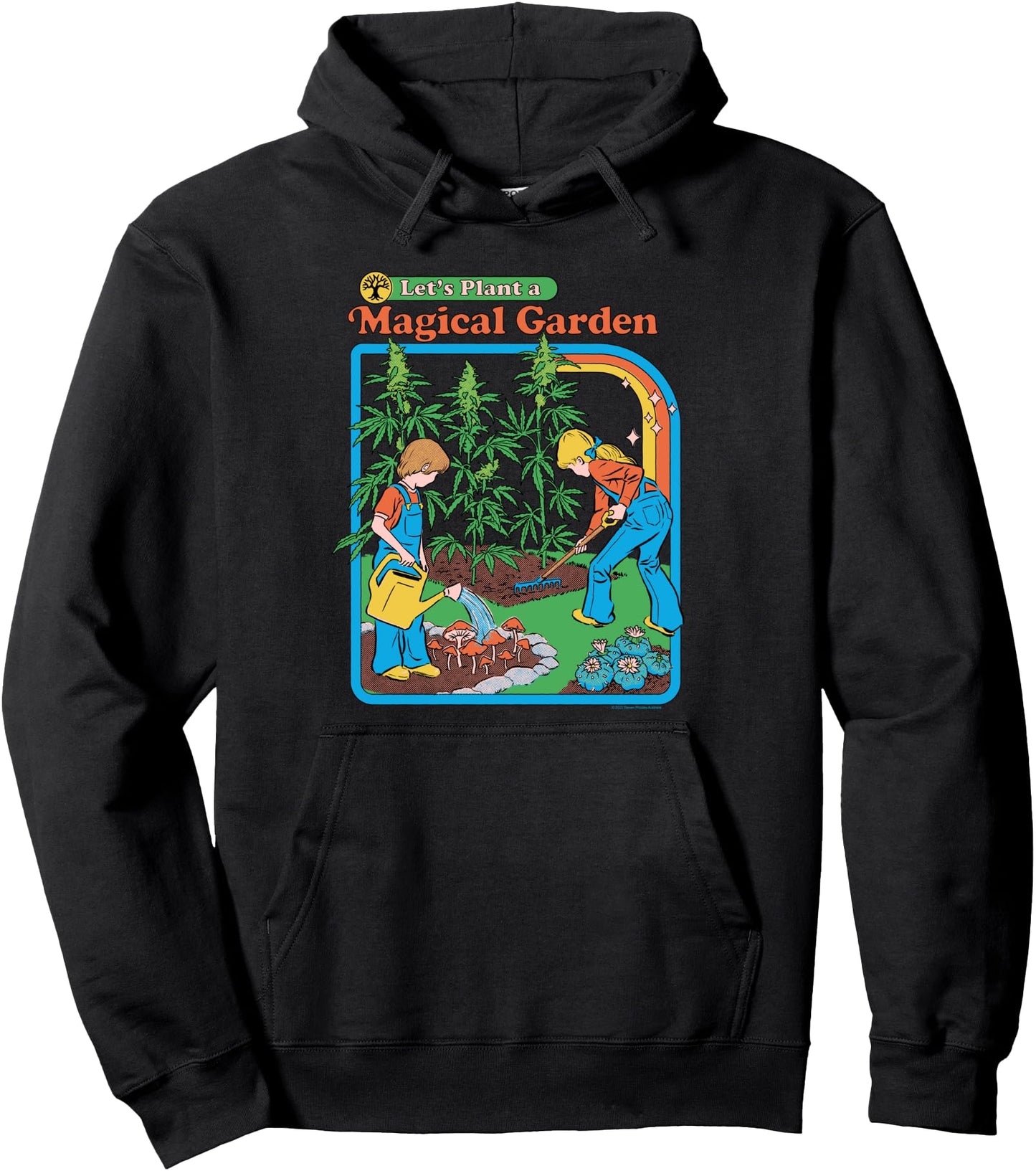 Steven Rhodes Magical Mushroom Garden Retro Dark Humor Pullover Hoodie