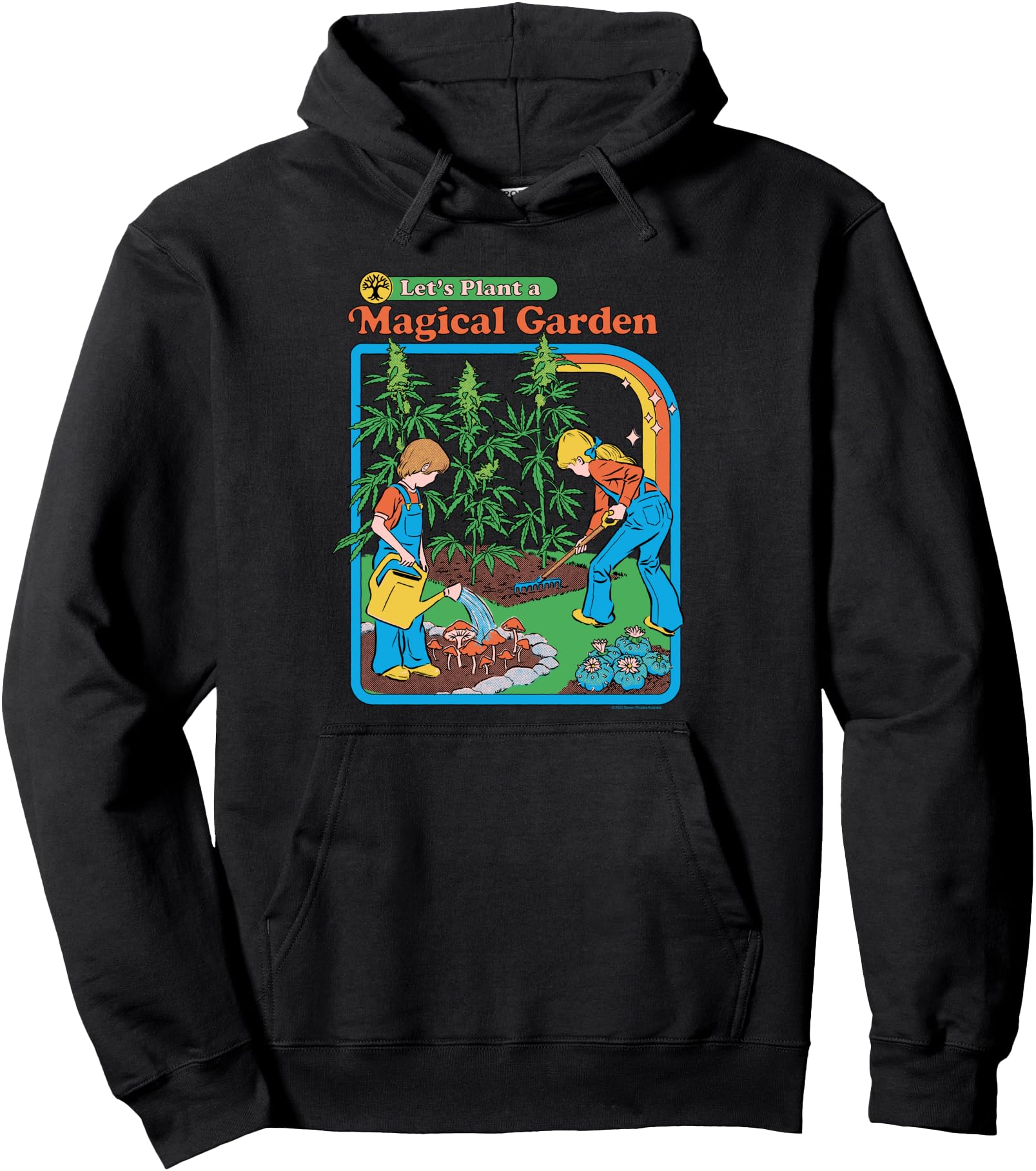 Steven Rhodes Magical Mushroom Garden Retro Dark Humor Pullover Hoodie