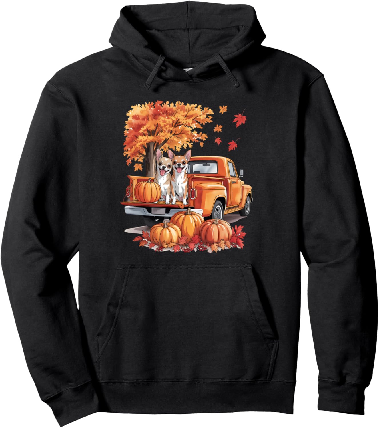 Chihuahua Dog Truck Pumpkin Autumn Fall Leaves Thanksgiving Pullover Hoodie